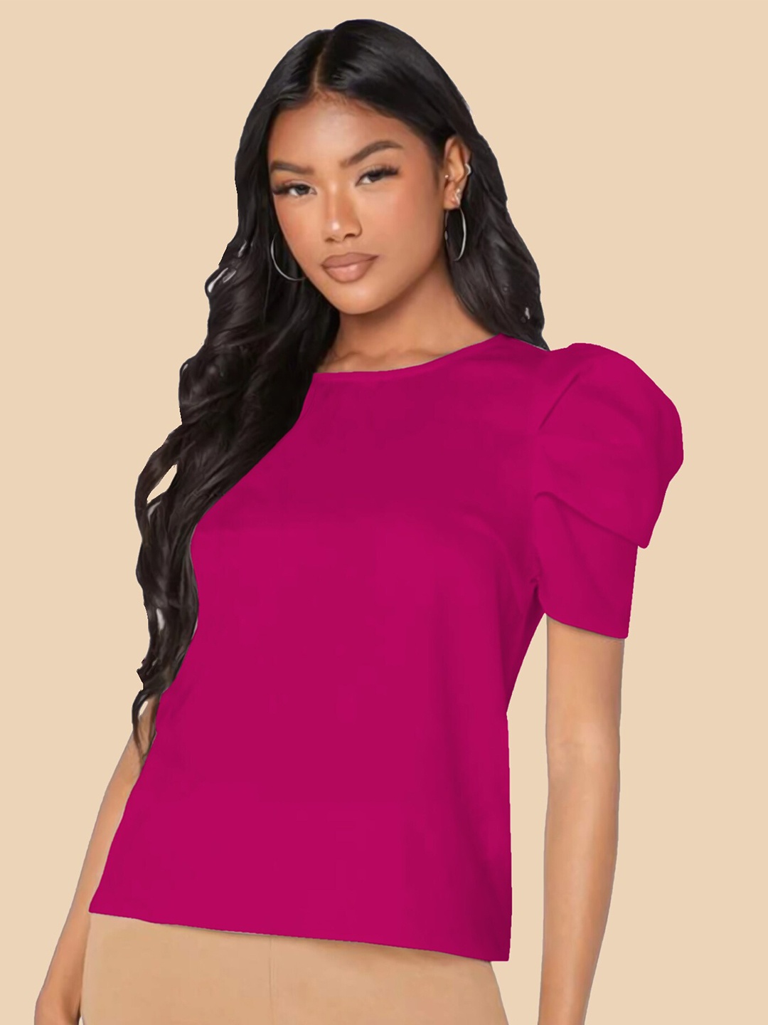 

Dream Beauty Fashion Round Neck Puff Sleeve Top, Pink