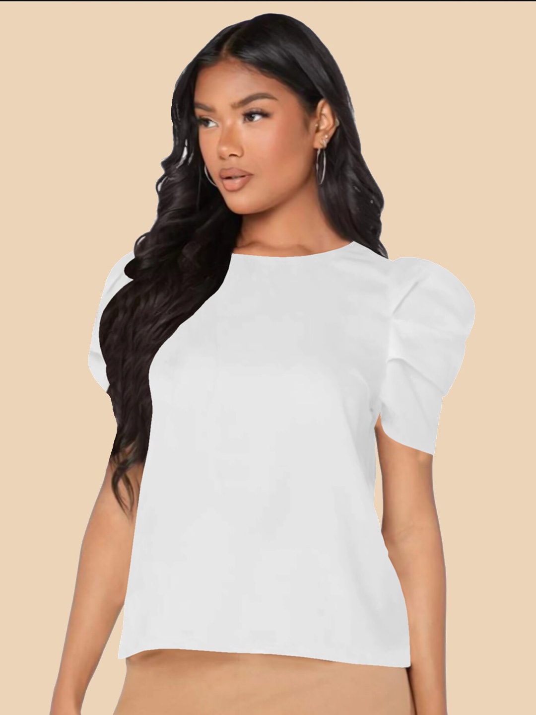 

Dream Beauty Fashion Puff Sleeves Round Neck Top, White
