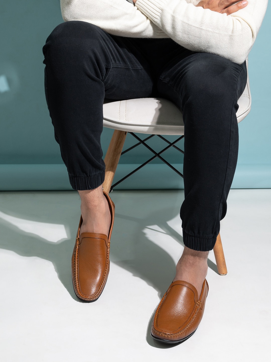 

One8 Men Leather Slip On Loafers, Tan