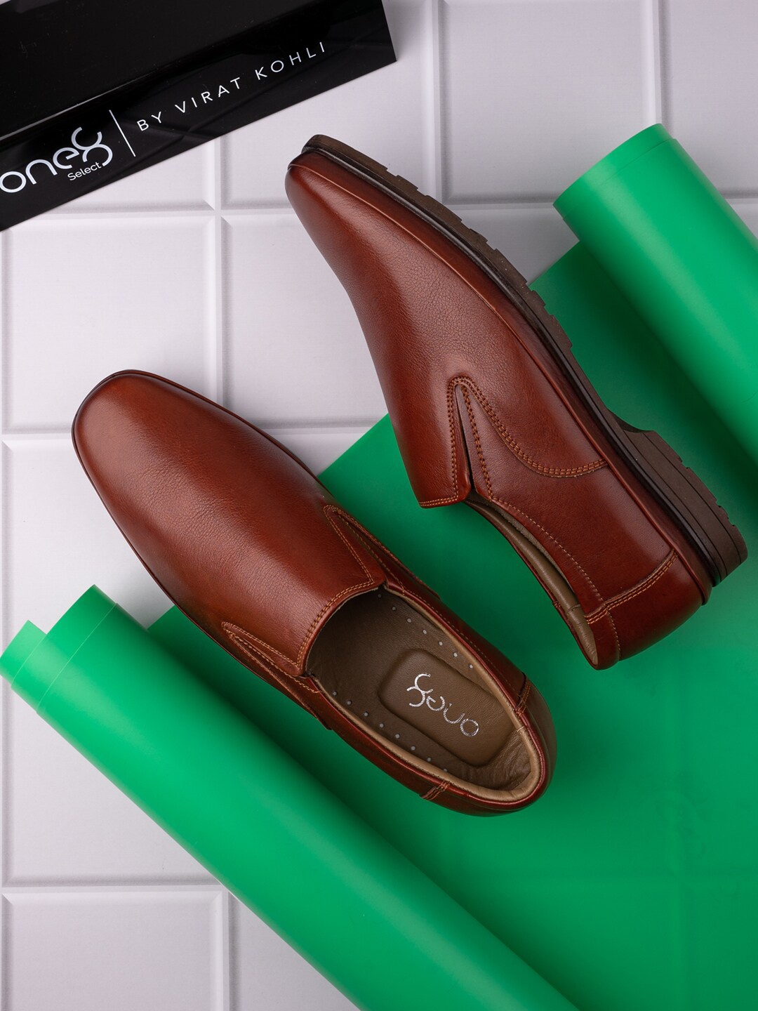 

One8 Men Slip-On Leather Formal Shoes, Tan