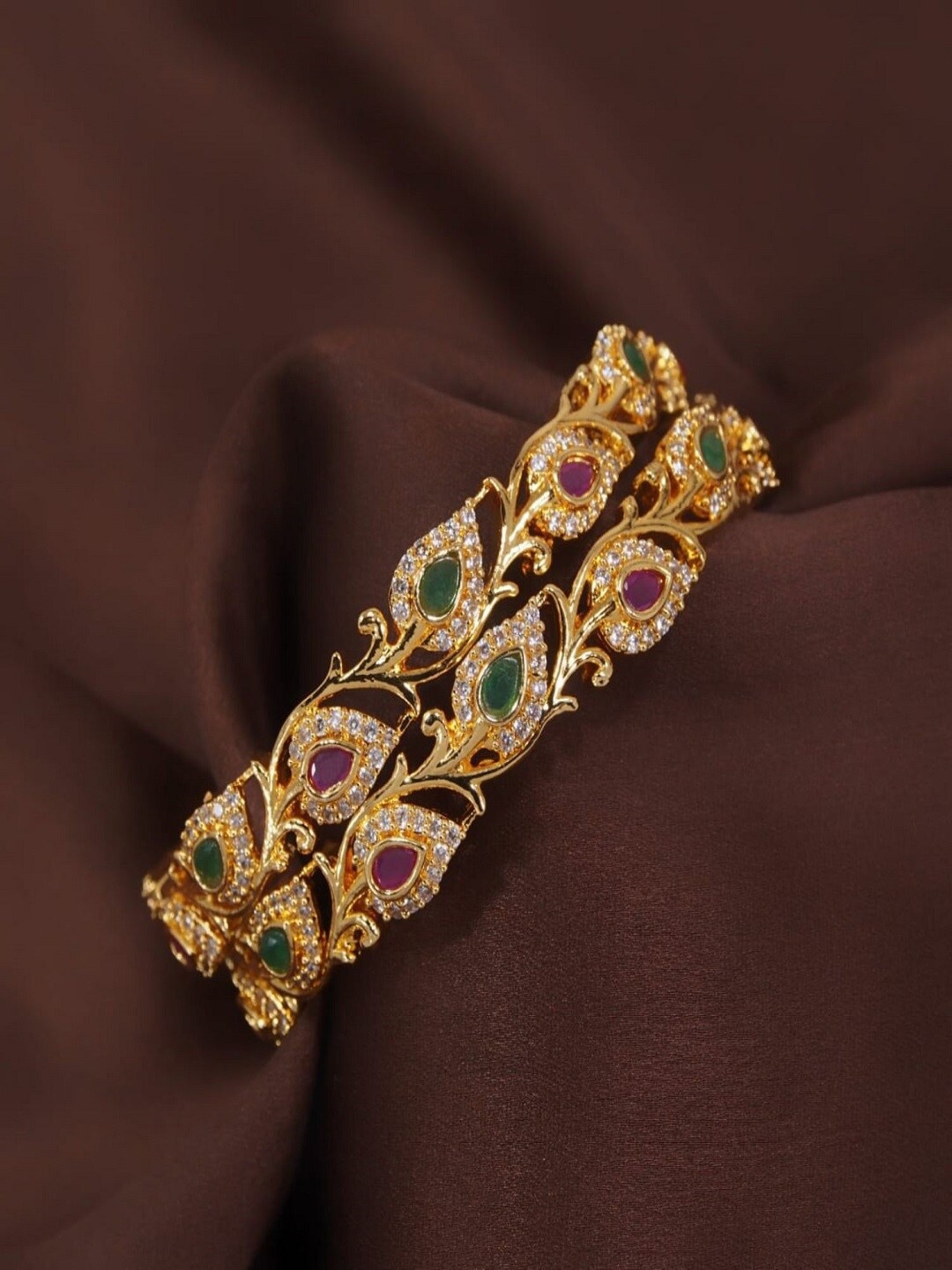 

I Jewels Set Of 2 Gold-Plated AD-Studded Bangles