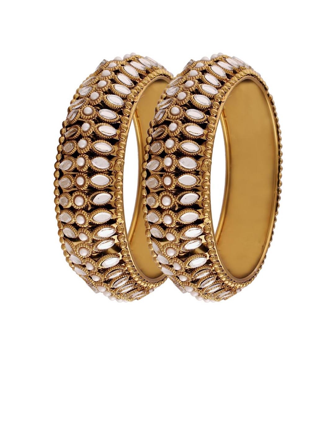 

I Jewels Set Of 2 Gold-Plated Kundan Studded Bangles