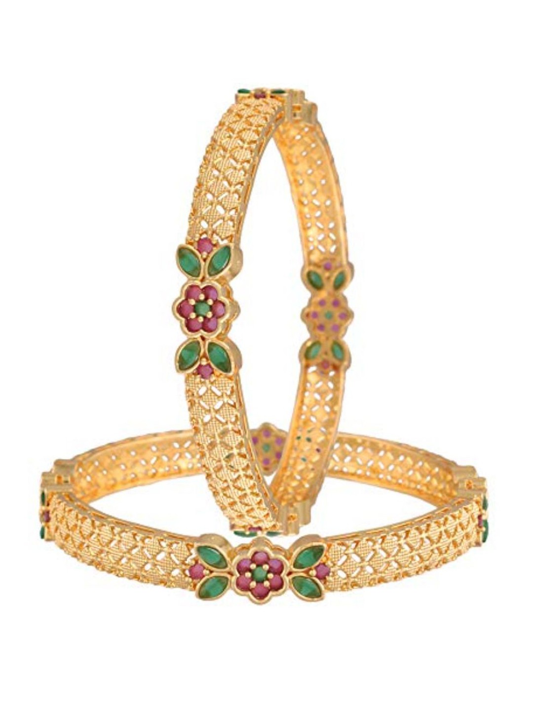 

I Jewels Set Of 2 Gold-Plated Stone-Studded Bangles
