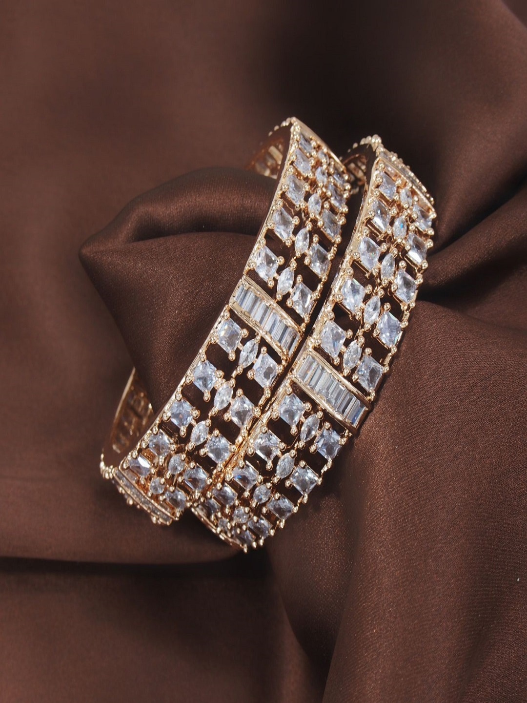 

I Jewels Set Of 2 Rose Gold-Plated AD Studded Bangles