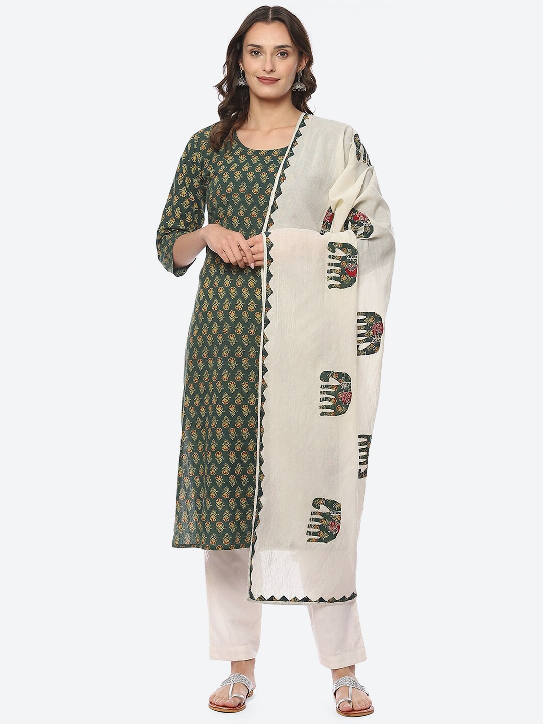 

Biba Printed Unstitched Dress Material, Green