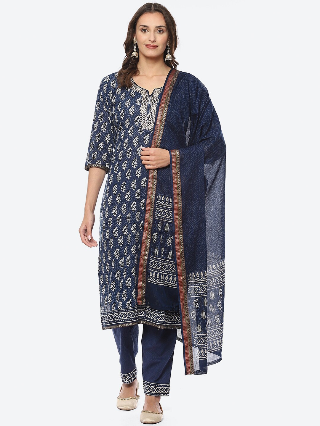 

Biba Printed Unstitched Dress Material, Blue