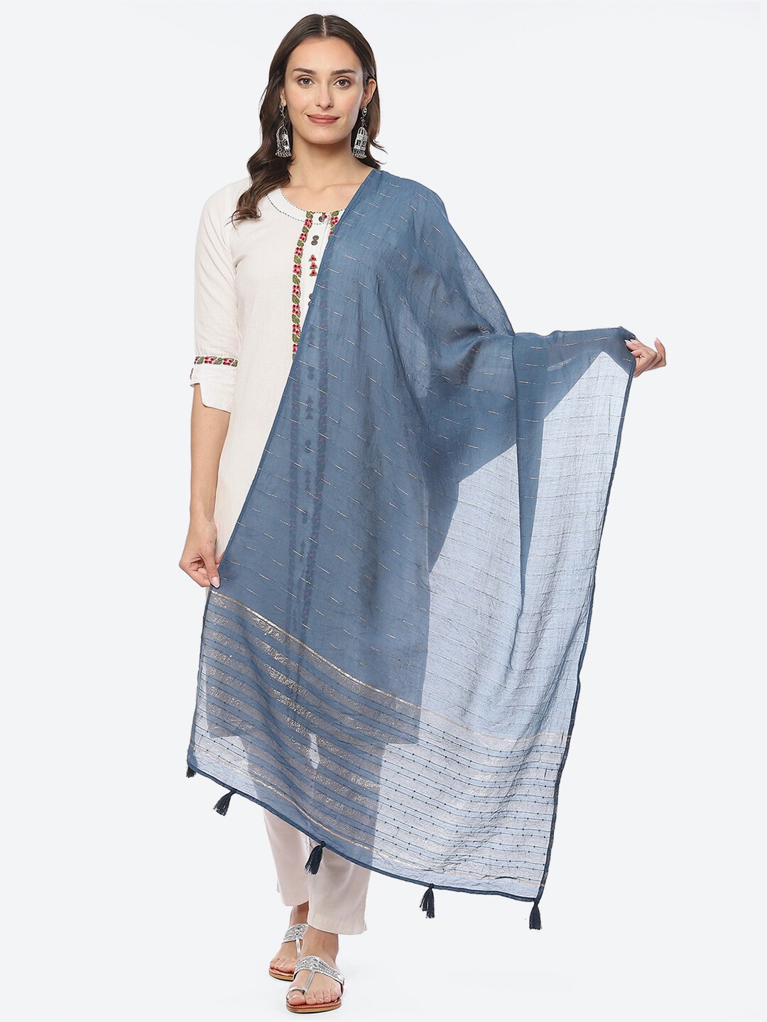 

Biba Embroidered With Sequinned Work Dupatta, Blue