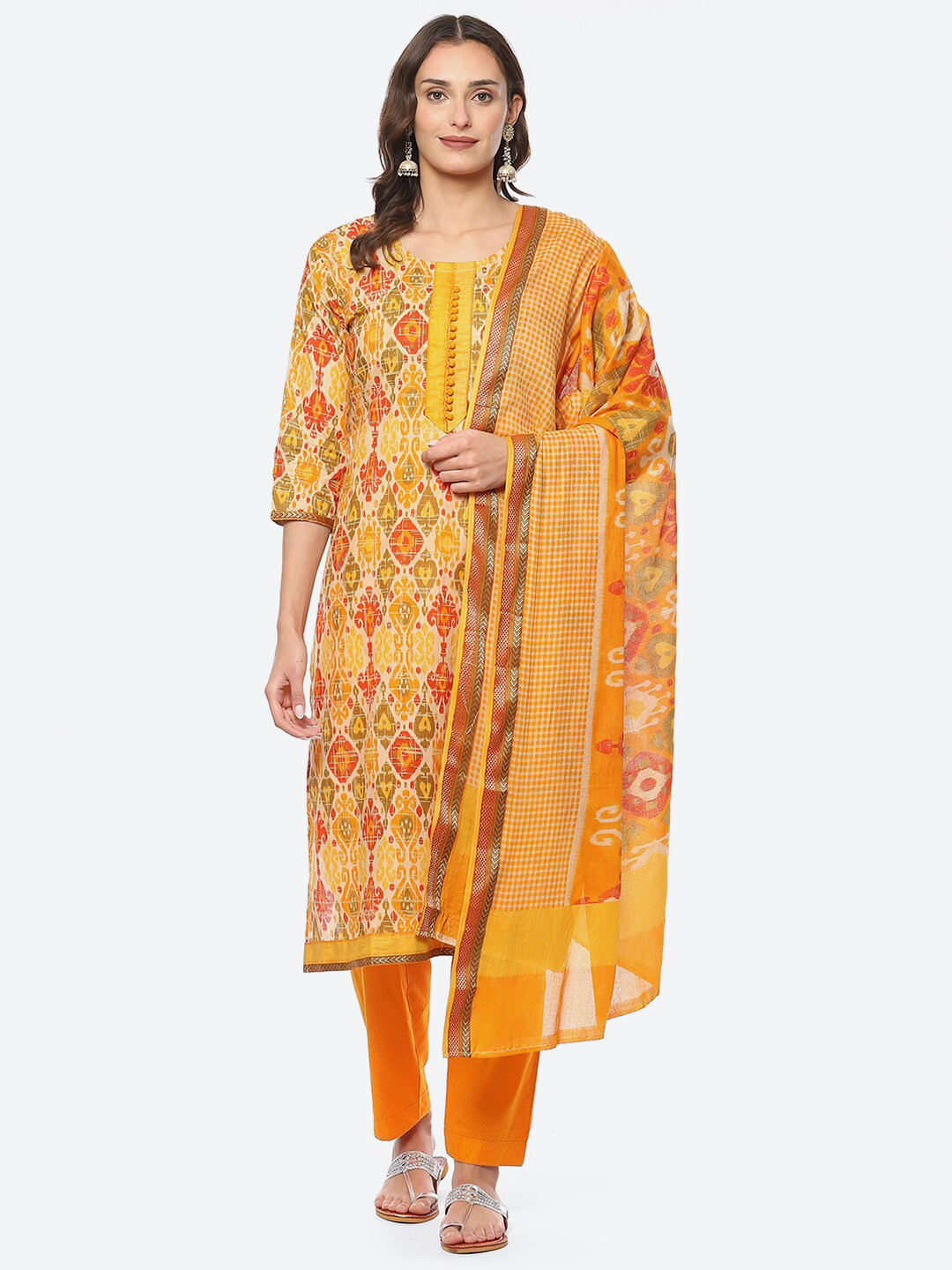 

Biba Printed Unstitched Dress Material, Yellow