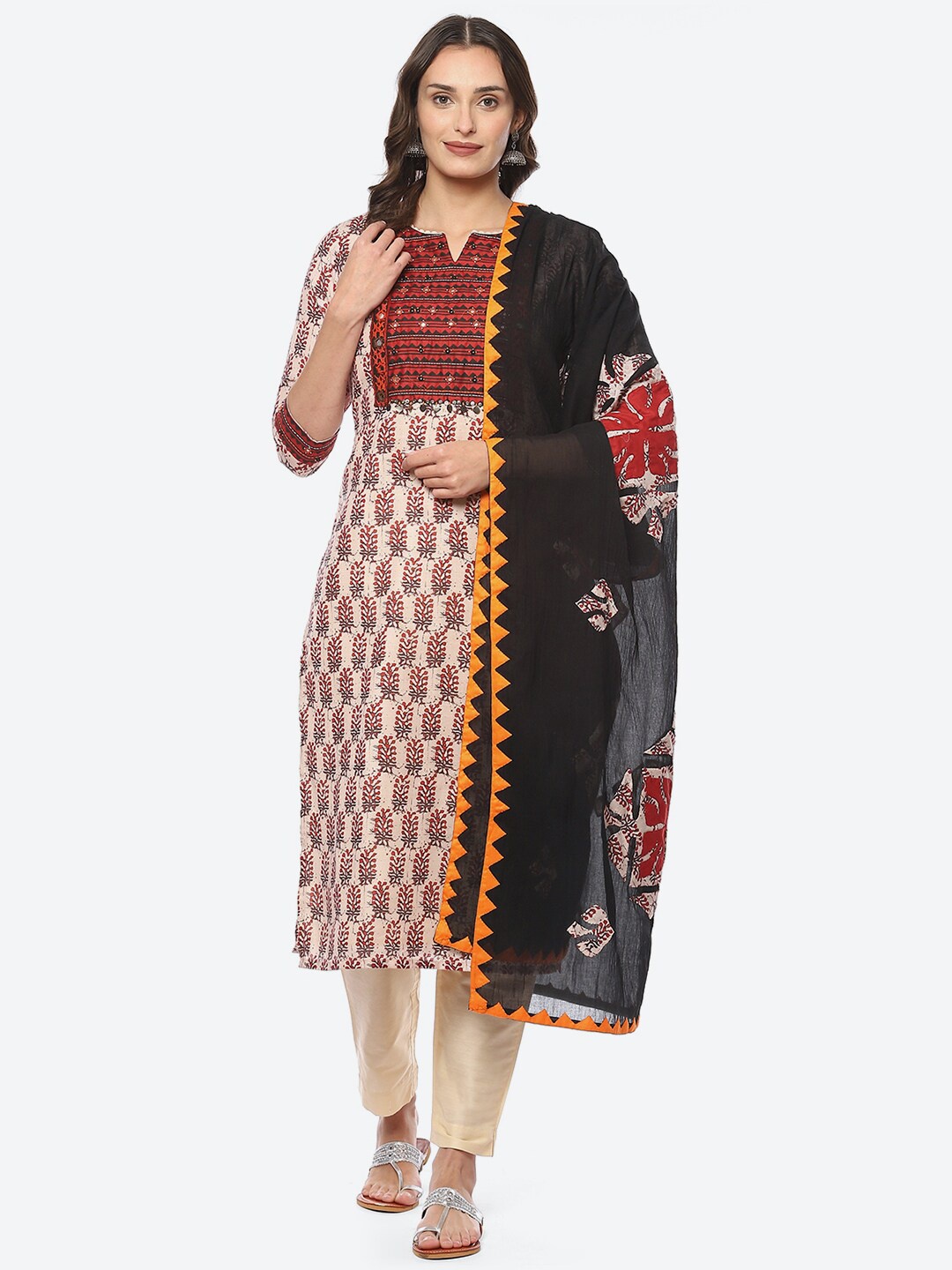 

Biba Printed Viscose Rayon Unstitched Dress Material, Off white