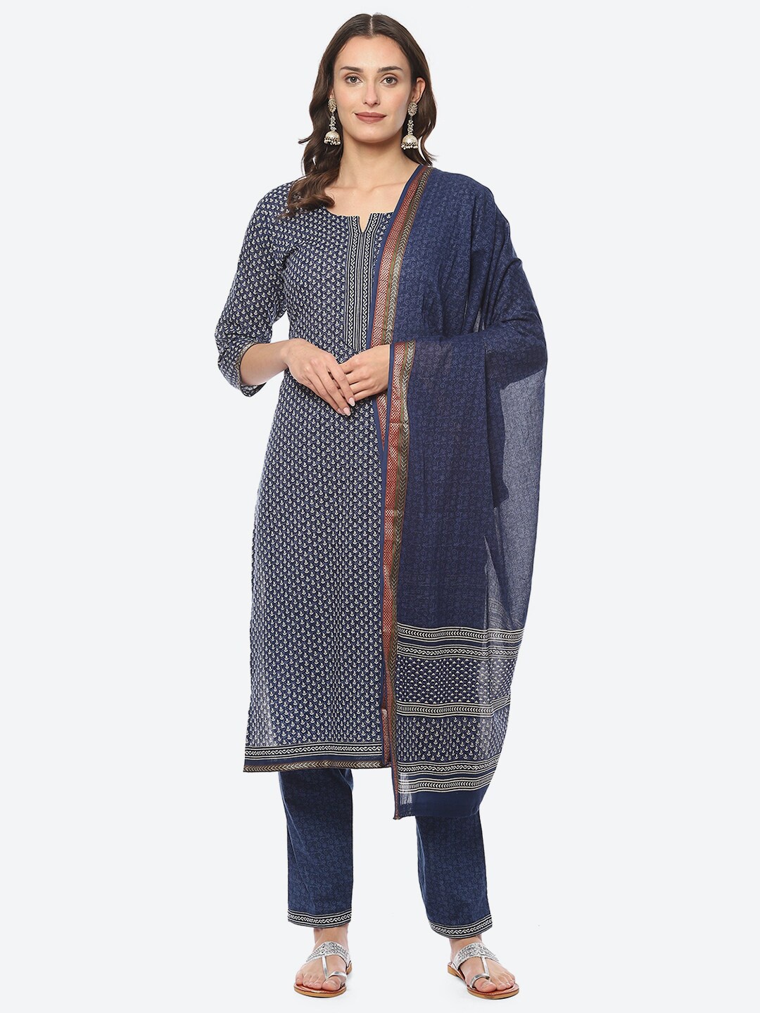 

Biba Printed Unstitched Dress Material, Blue
