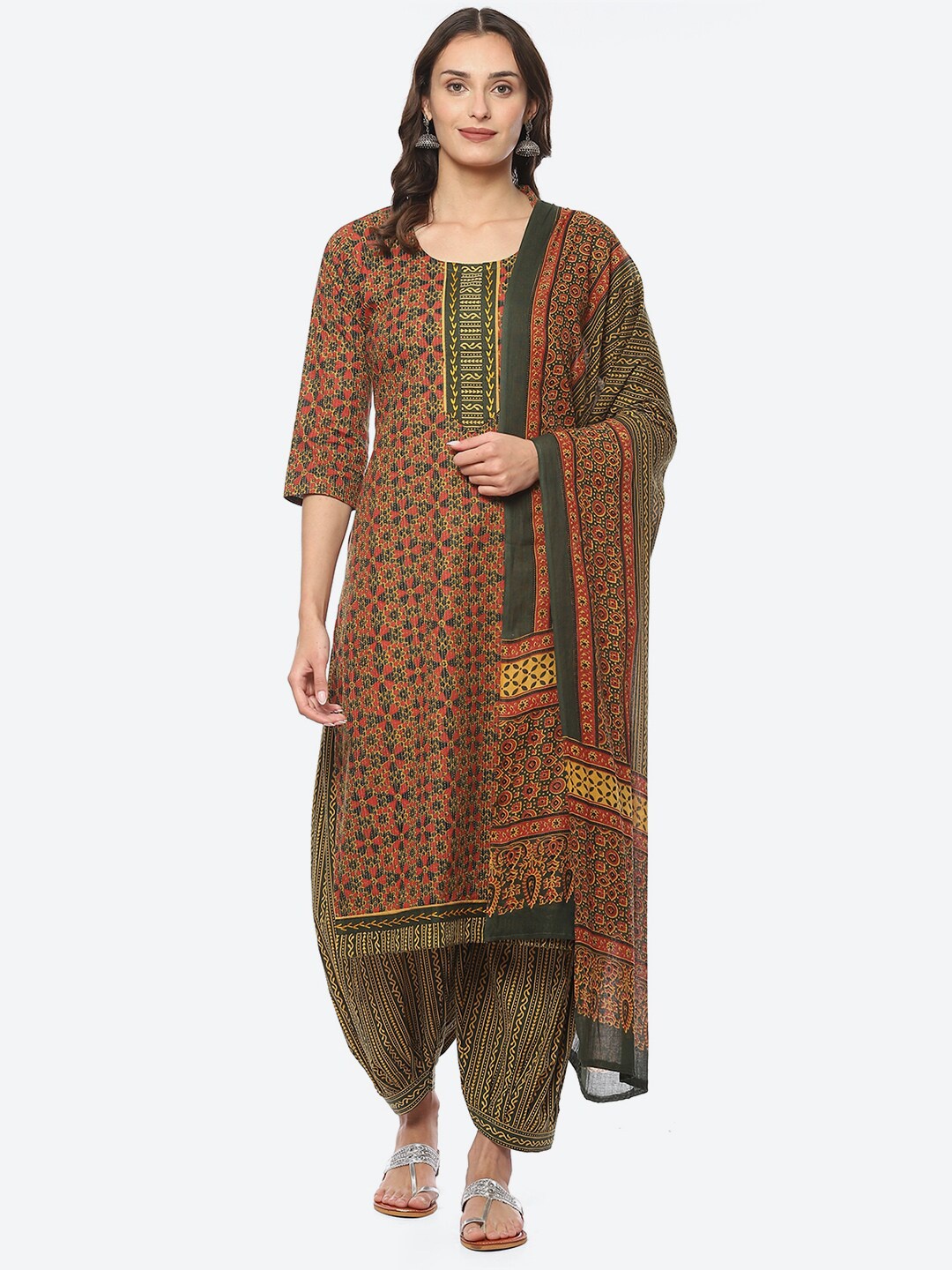 

Biba Printed Unstitched Dress Material, Green