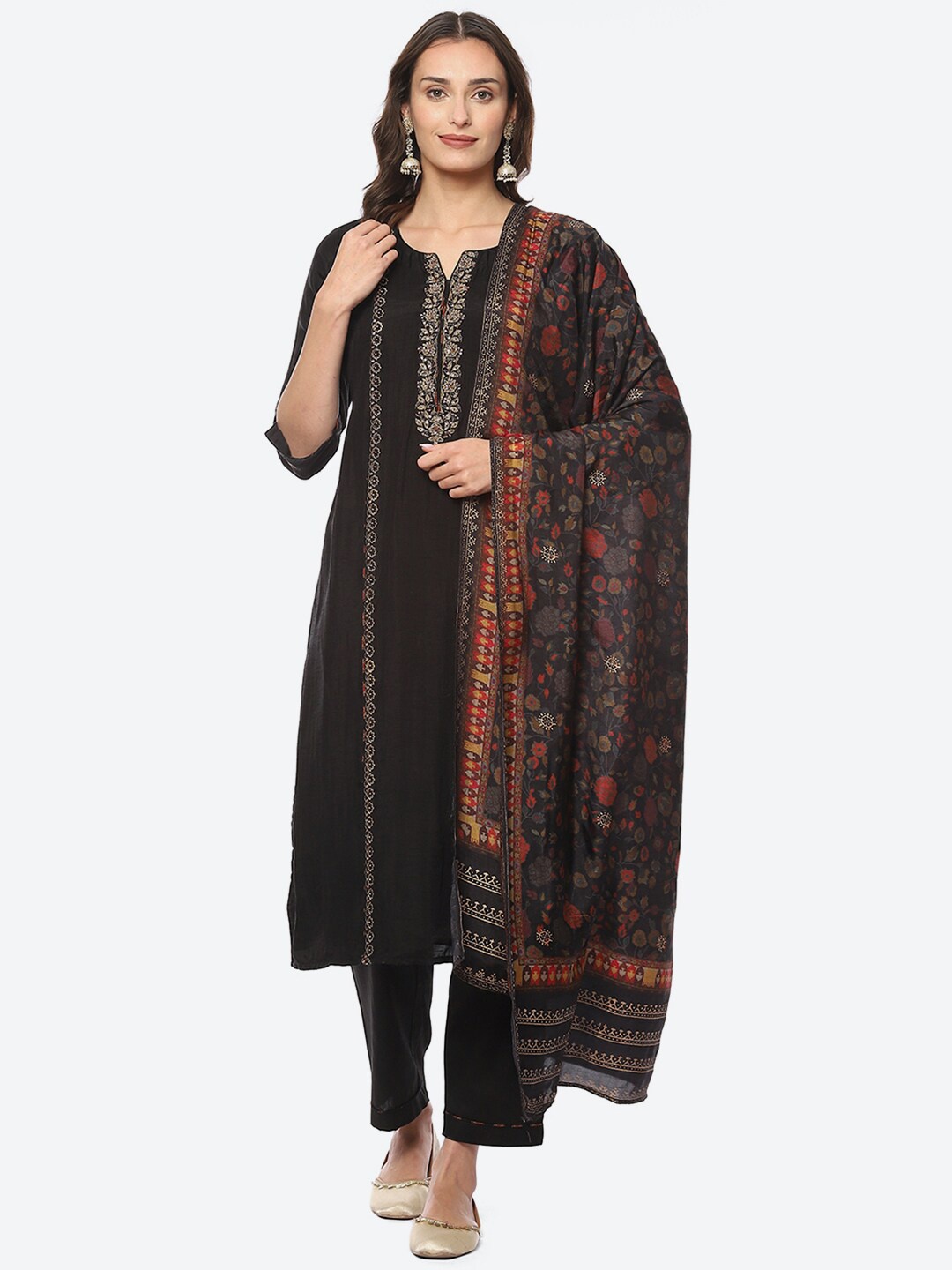 

Biba Embroidered Unstitched Dress Material, Black