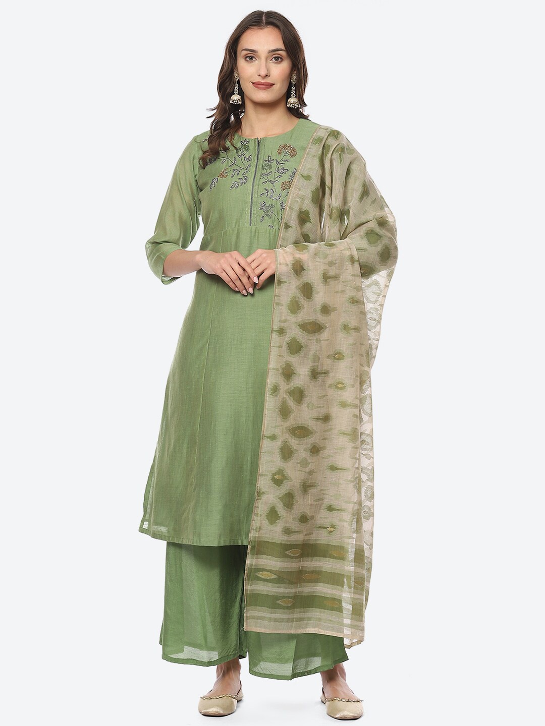 

Biba Embroidered Unstitched Dress Material, Green