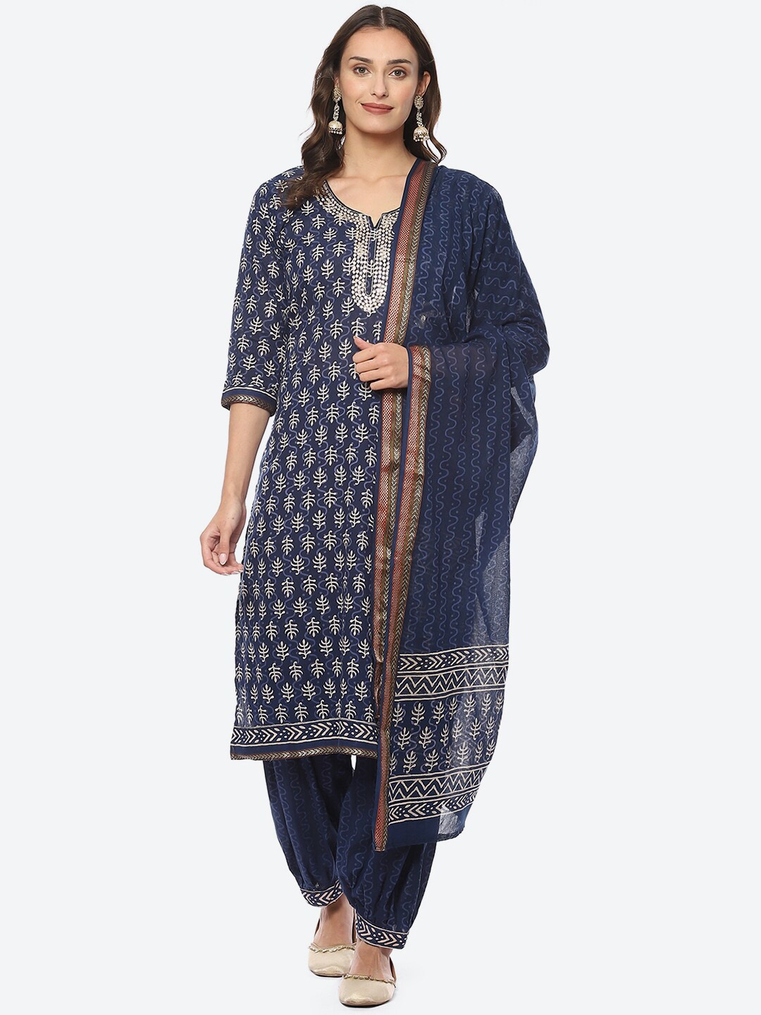

Biba Printed Unstitched Dress Material, Blue
