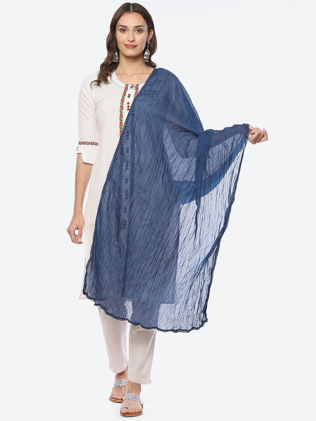 

Biba Women Machine Weave Striped Dupatta, Navy blue