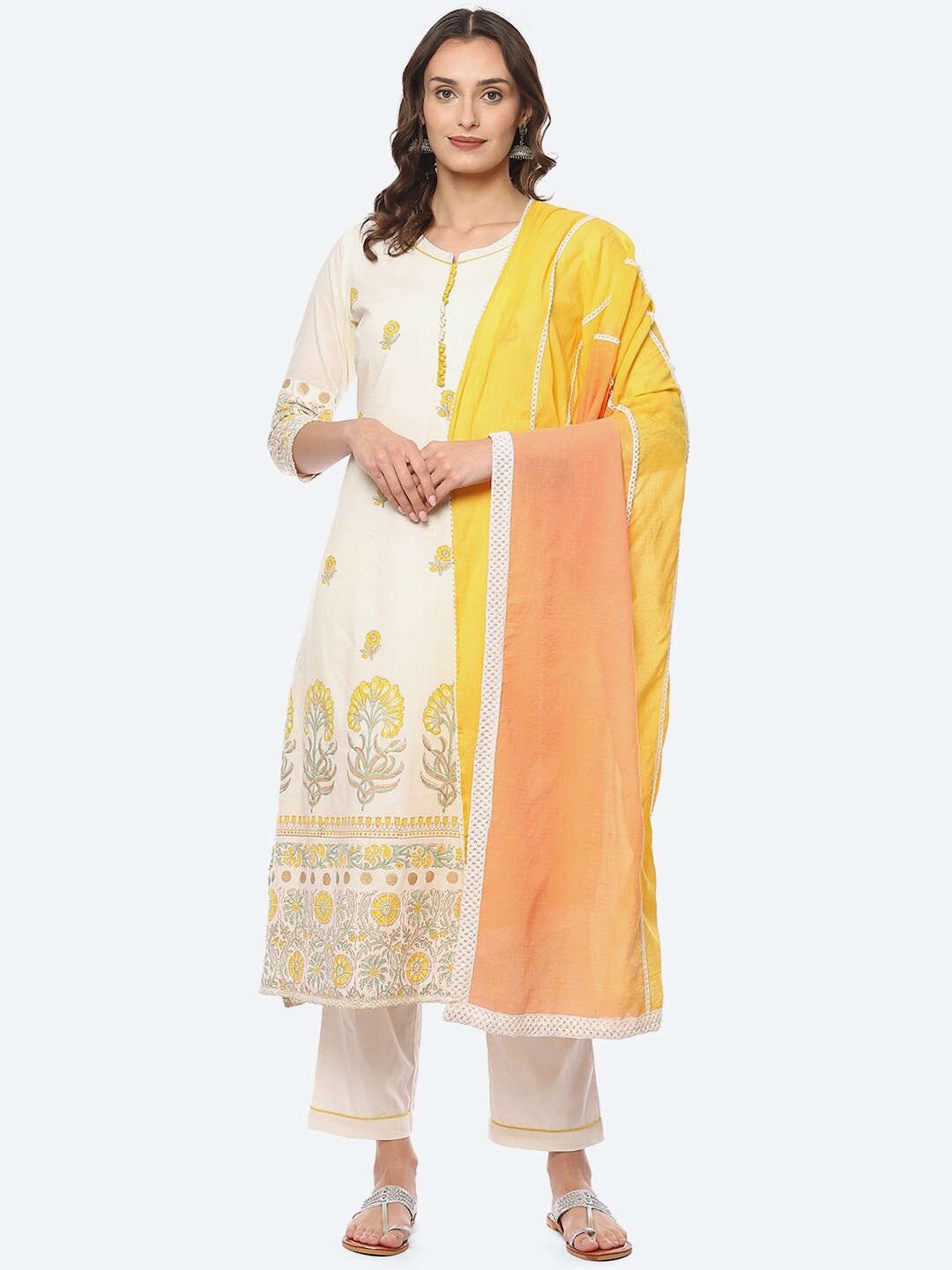 

Biba Printed Unstitched Dress Material, Off white