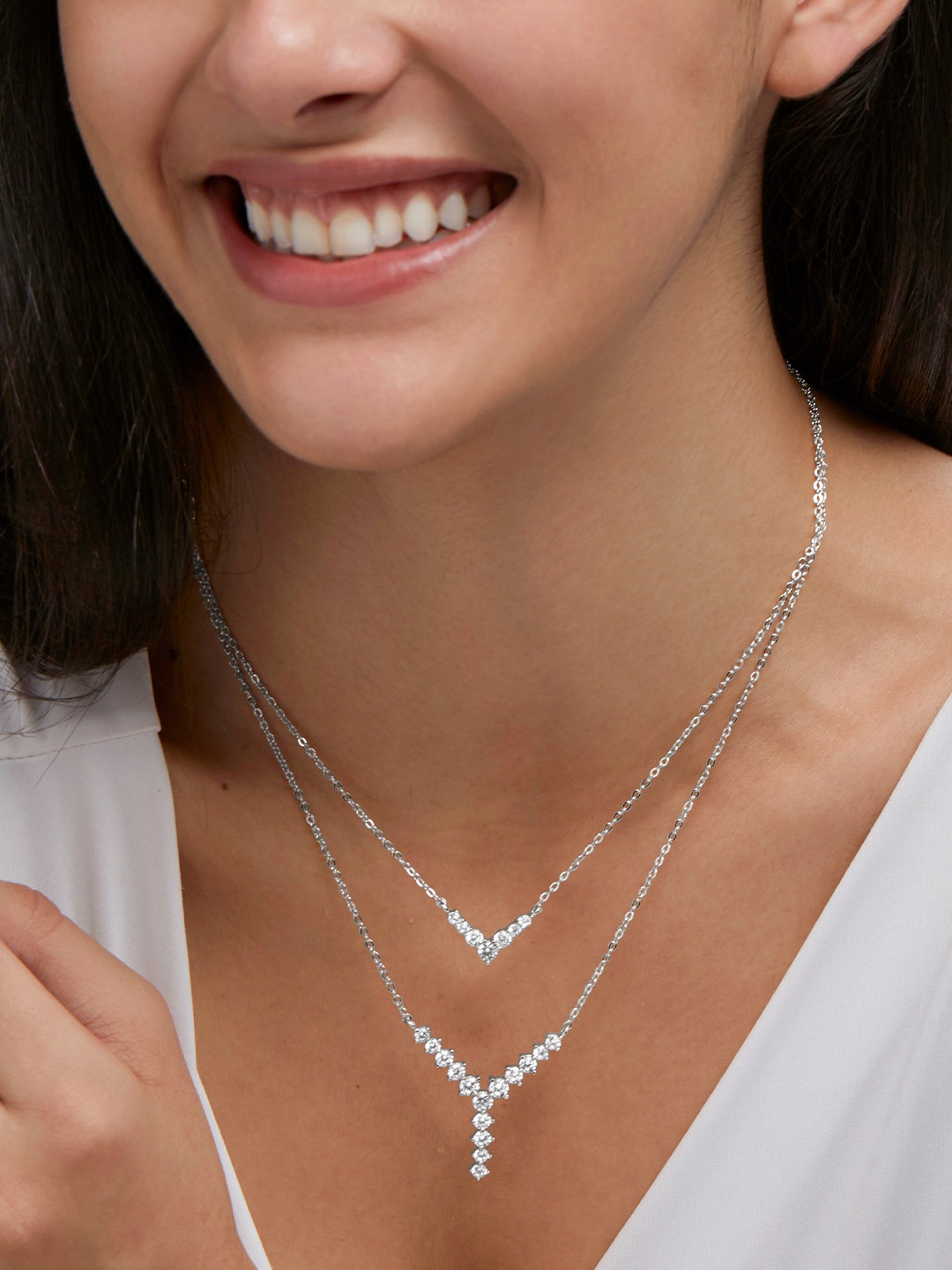 

MINUTIAE Rhodium-Plated Layered Necklace, White