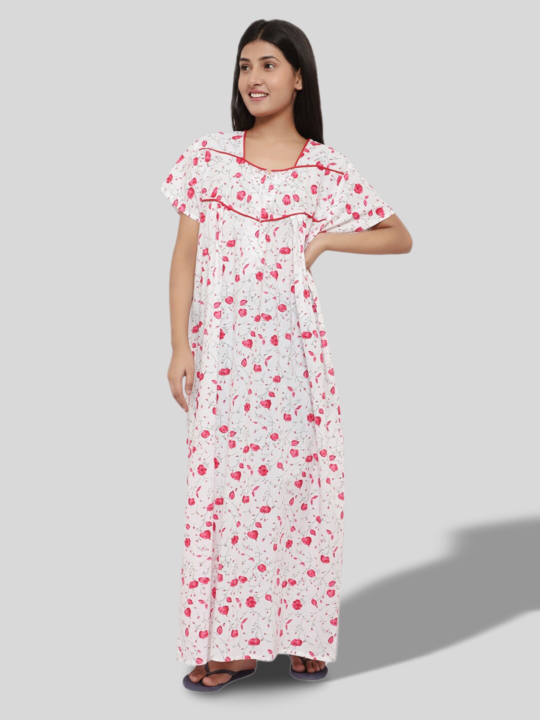 

PALIVAL Women Floral Printed Pure Cotton Maxi Nightdress, Pink