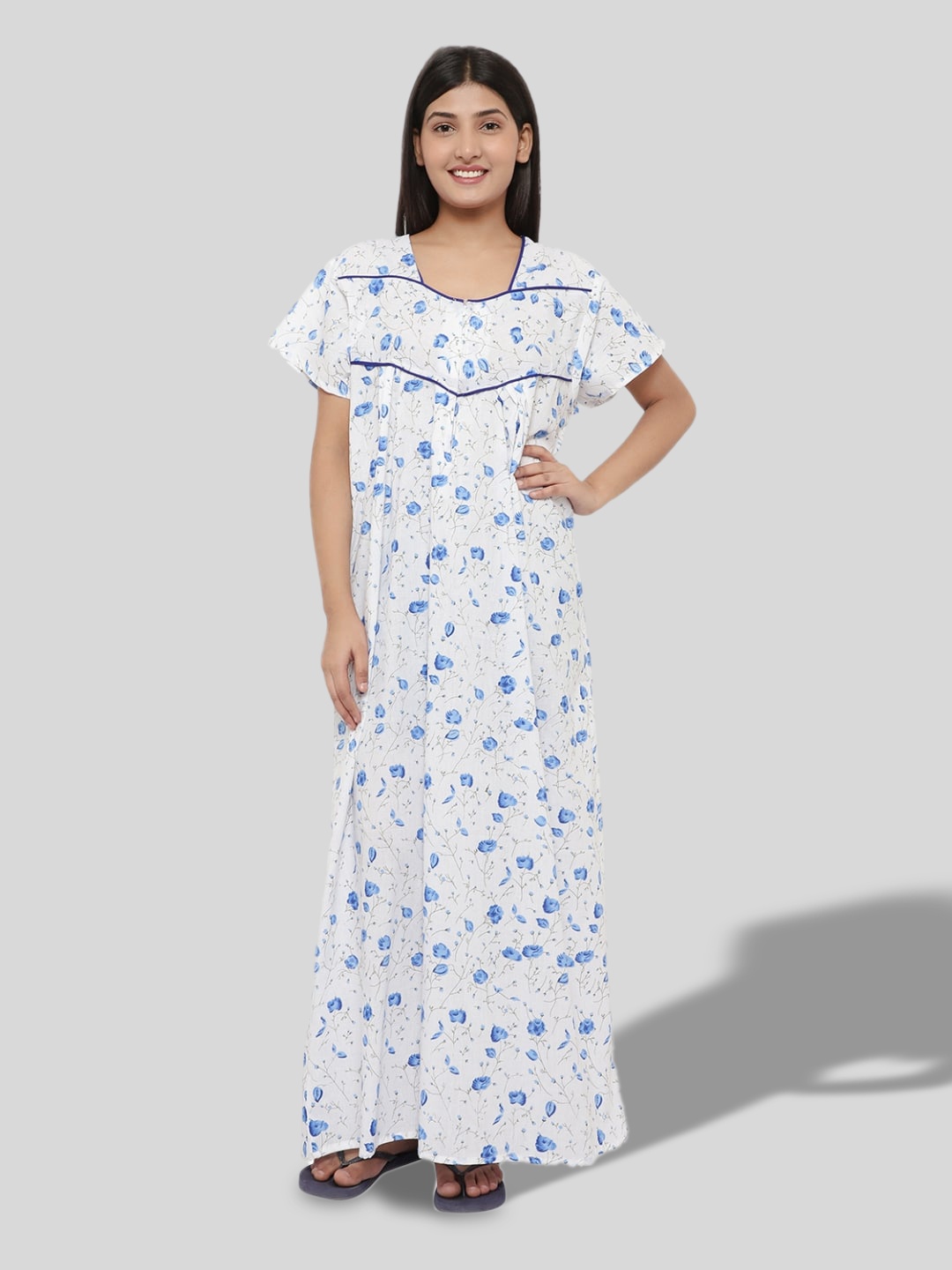

PALIVAL Women Floral Printed Pure Cotton Maxi Nightdress, Blue