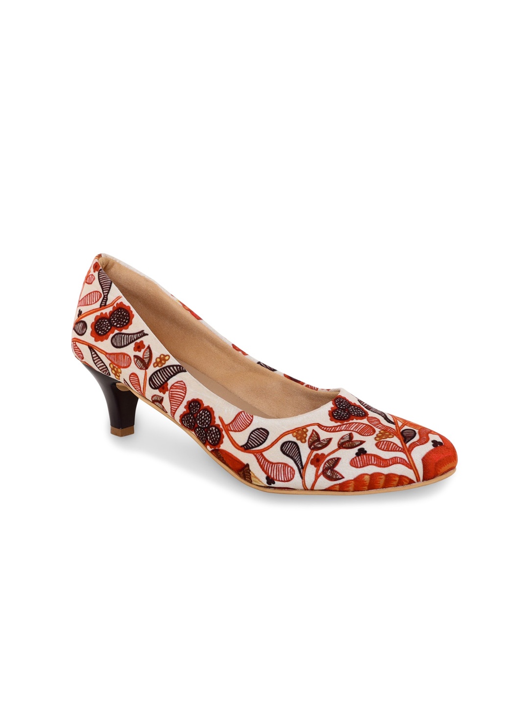 

Kanvas Printed Closed Back Kitten Pumps, Red