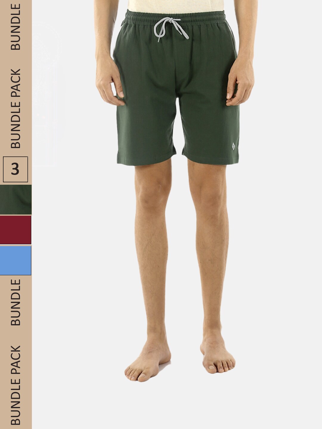 

Almo Wear Men Pack Of 3 Mid-Rise Cotton Lounge Shorts, Olive