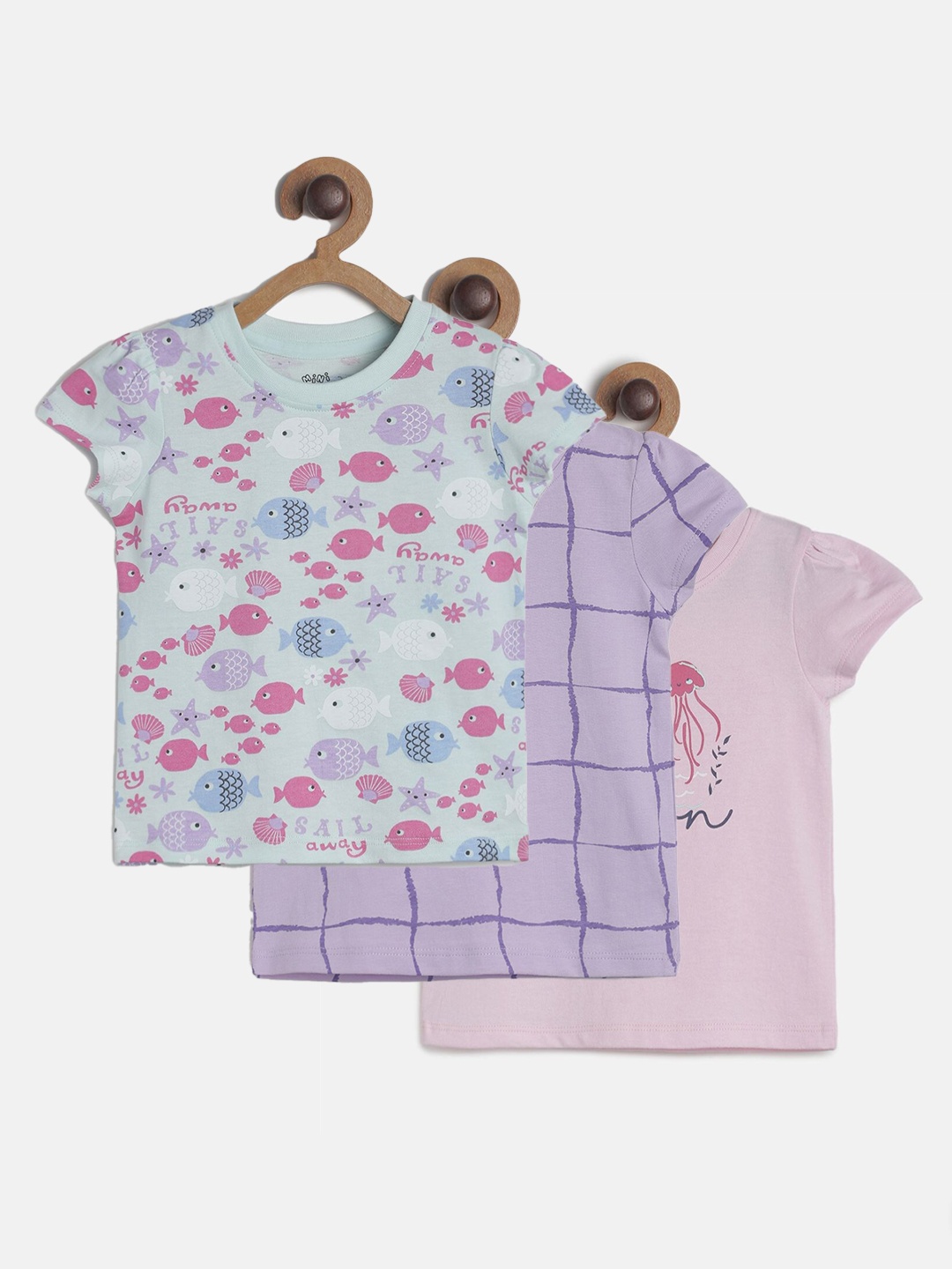 

MINI KLUB Infants Girls Pack Of 3 Conversational Printed Pure Cotton Top, Blue