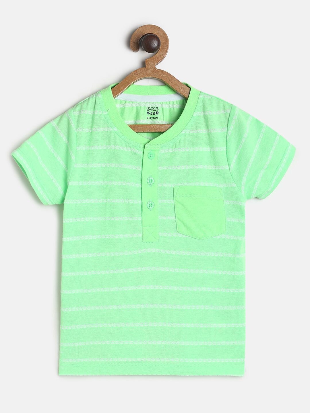 

MINI KLUB Boys Striped Henley Neck T-shirt, Sea green