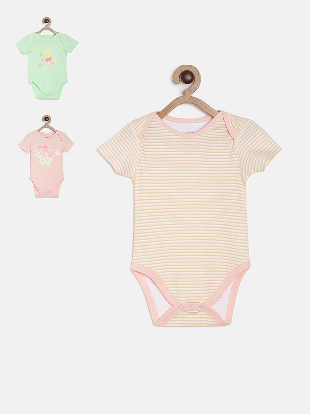 

MINI KLUB Infant Girls Pack Of 3 Printed Pure Cotton Bodysuit, Pink