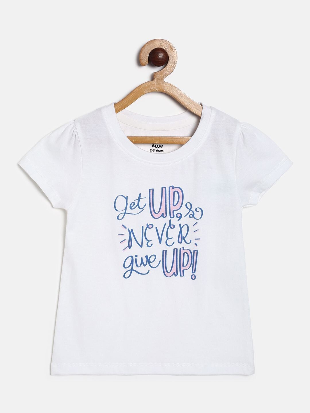

MINI KLUB Girls Typography Printed Puff Sleeve Pure Cotton Top, White