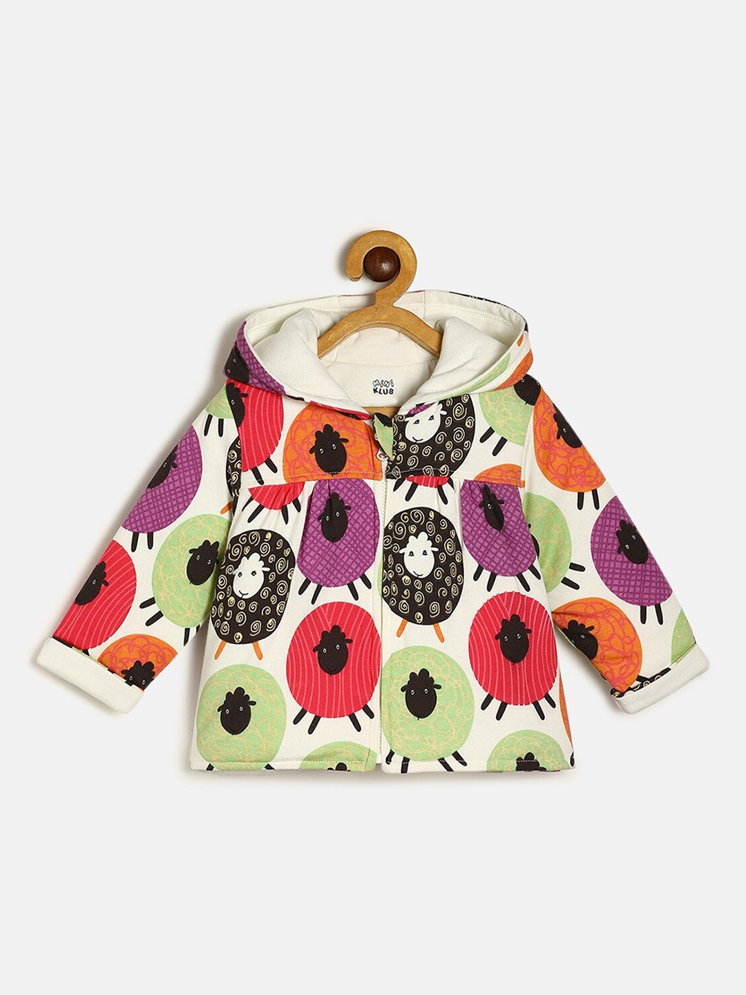 

MINI KLUB Infant Girls Printed Lightweight Pure Cotton Hooded Jacket, Cream