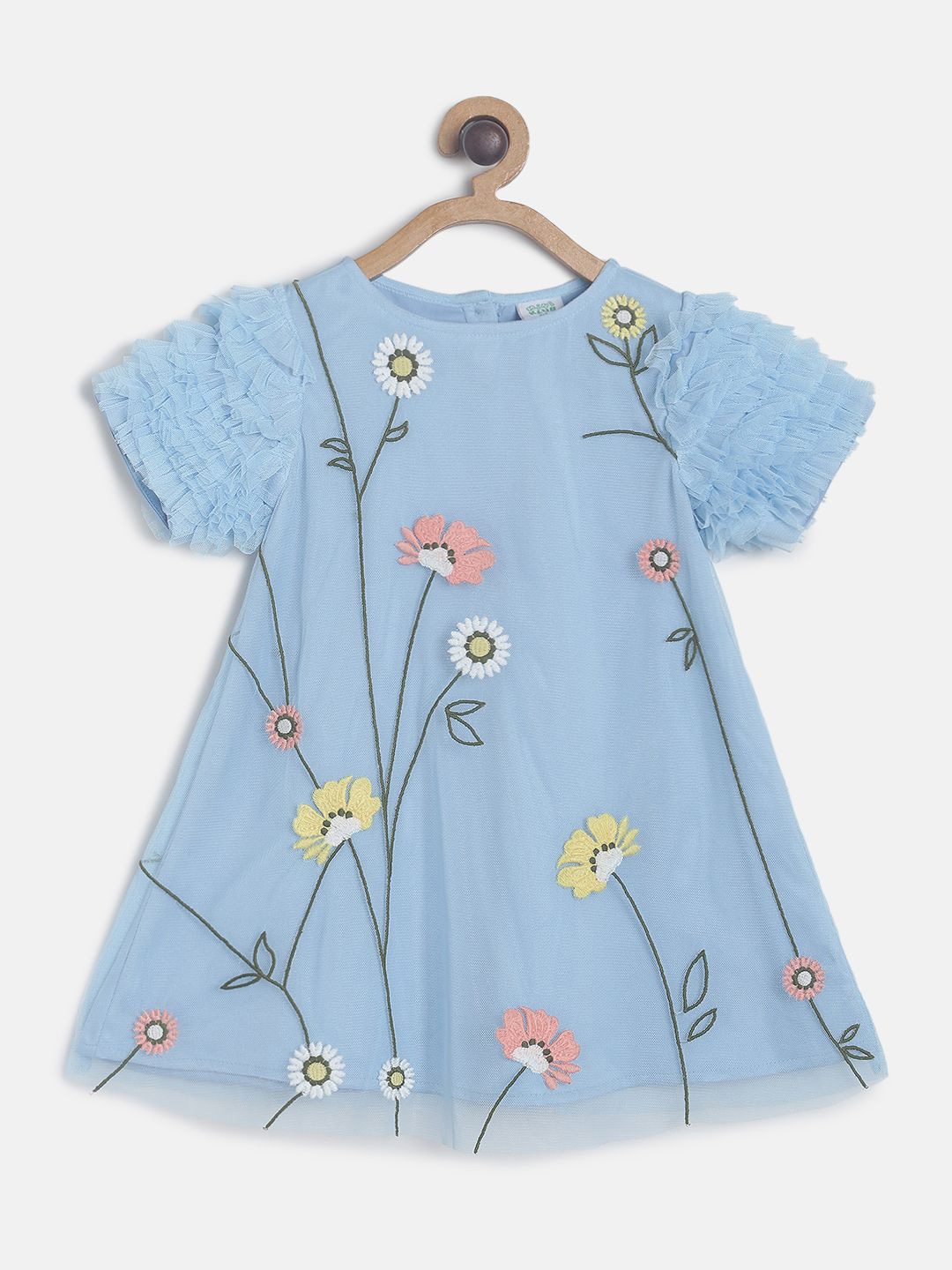 

MINI KLUB Girls Floral Embroidered Ruffle A-Line Dress, Blue