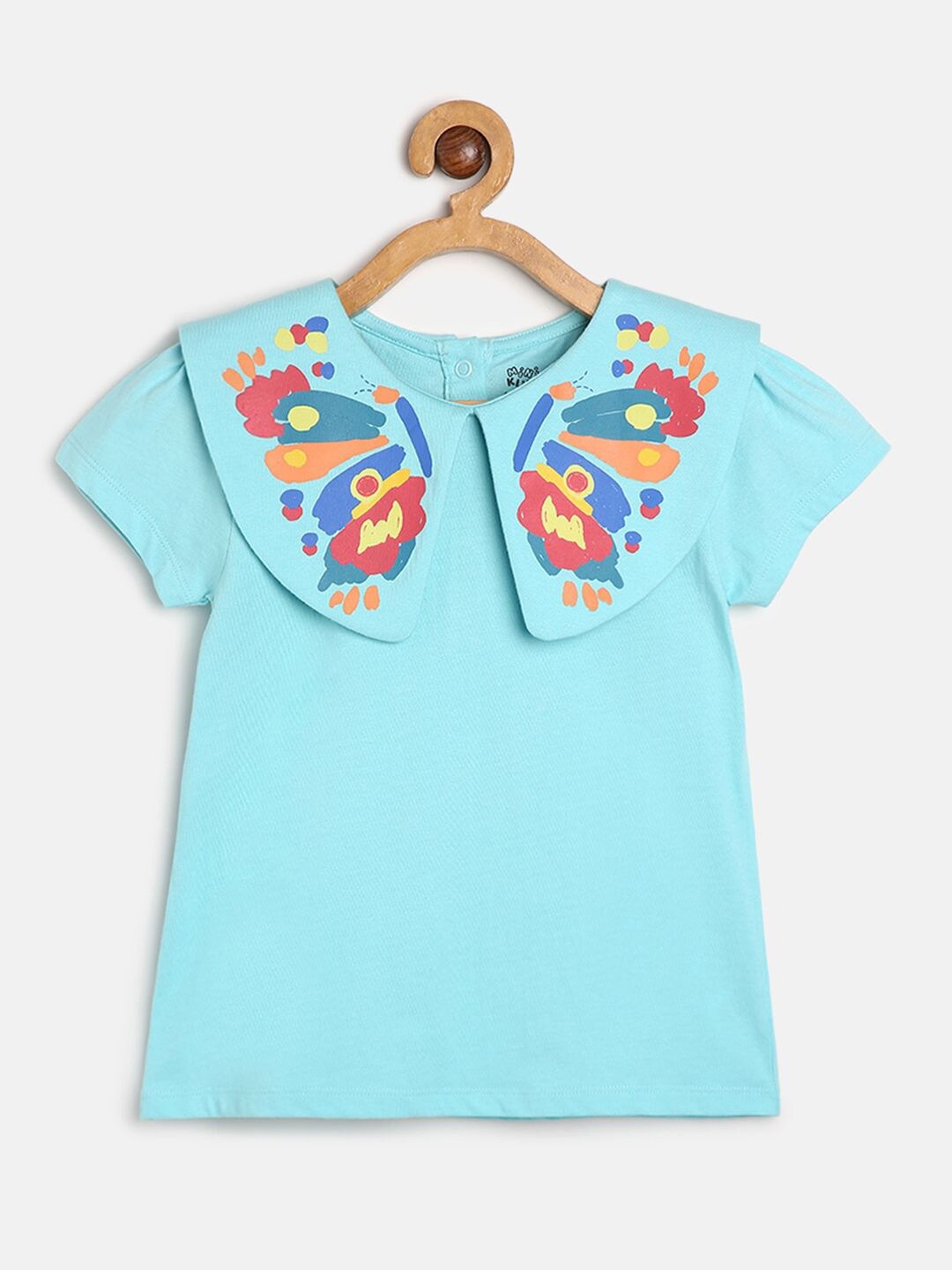

MINI KLUB Girls Graphic Printed Pure Cotton Collar Top, Turquoise blue