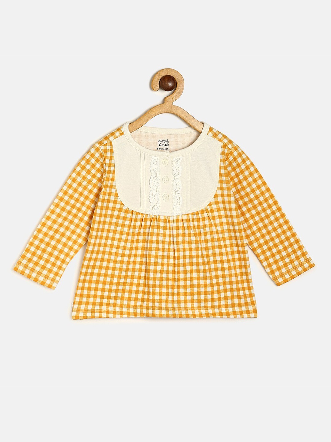 

MINI KLUB Girls Checked Pure Cotton Top, Yellow