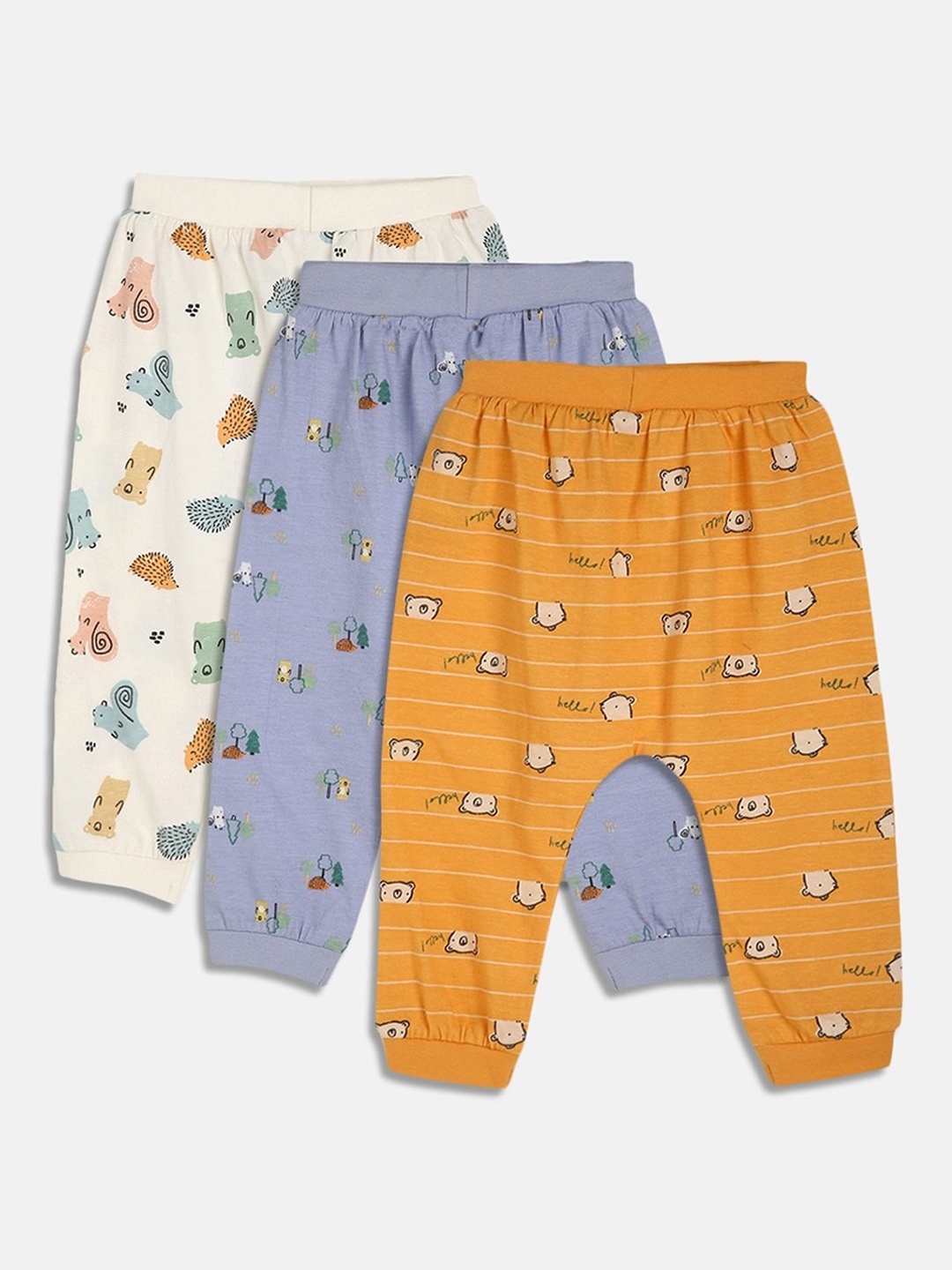 

MINI KLUB Infant Boys Pack Of 3 Printed Cotton Regular Fit Joggers, Mustard