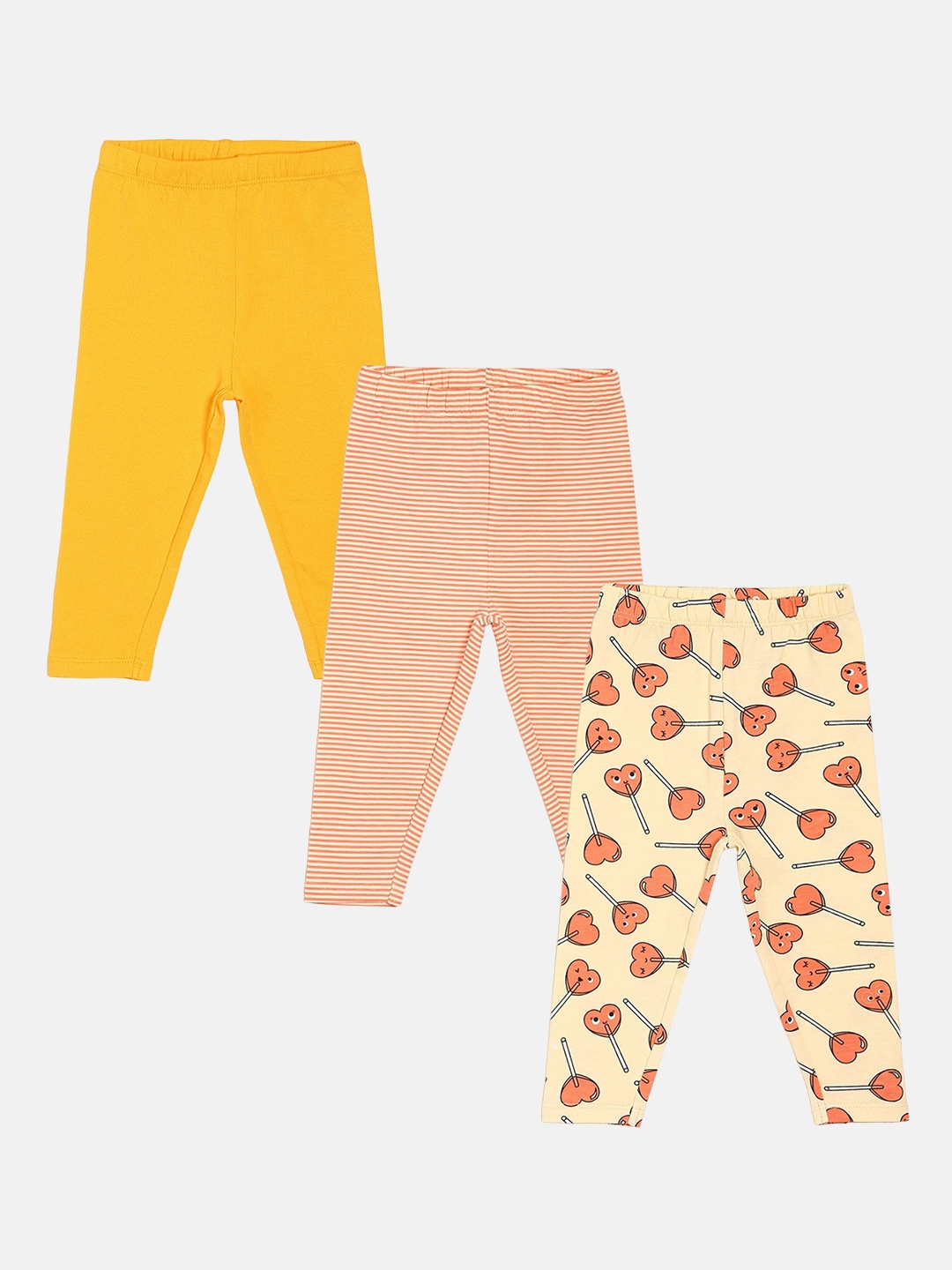 

MINI KLUB Infant Girls Pack Of 3 Printed Ankle Length Leggings, Yellow