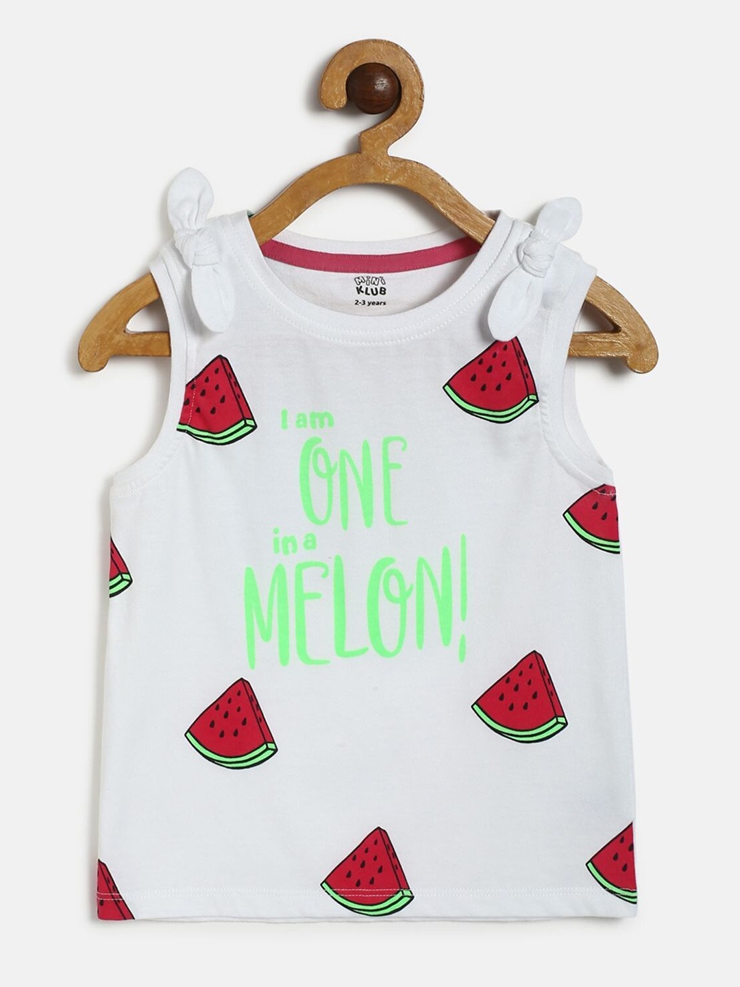 

MINI KLUB Girls Typography Printed Pure Cotton Tank Top, White
