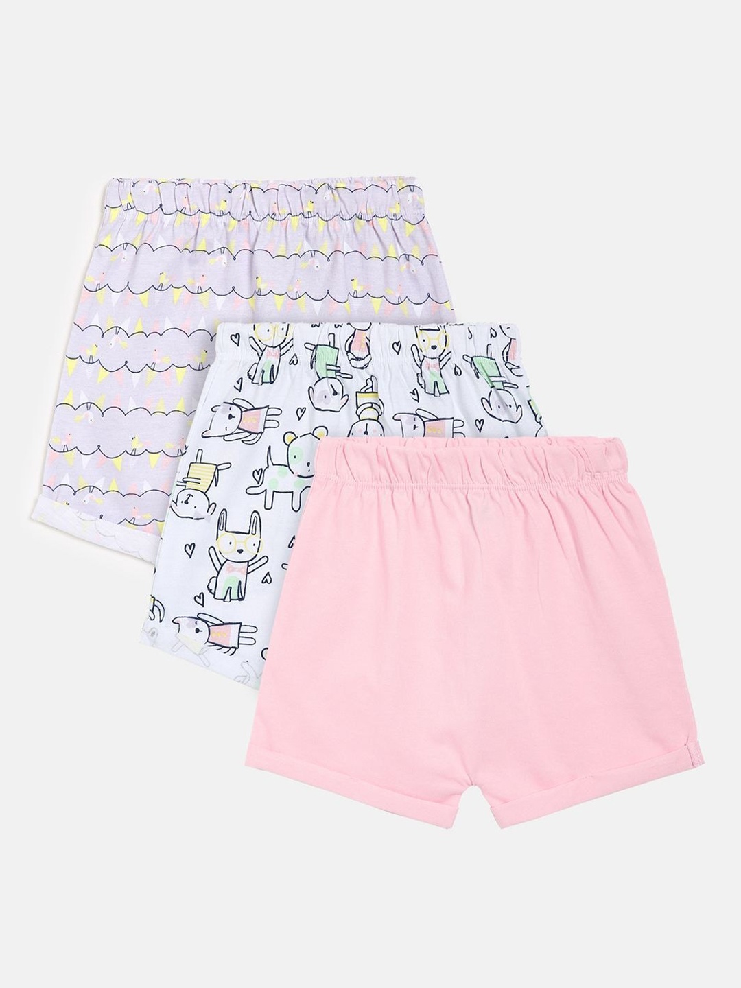

MINI KLUB Infants Pack Of 3 Printed Mid Rise Pure Cotton Regular Shorts, Pink