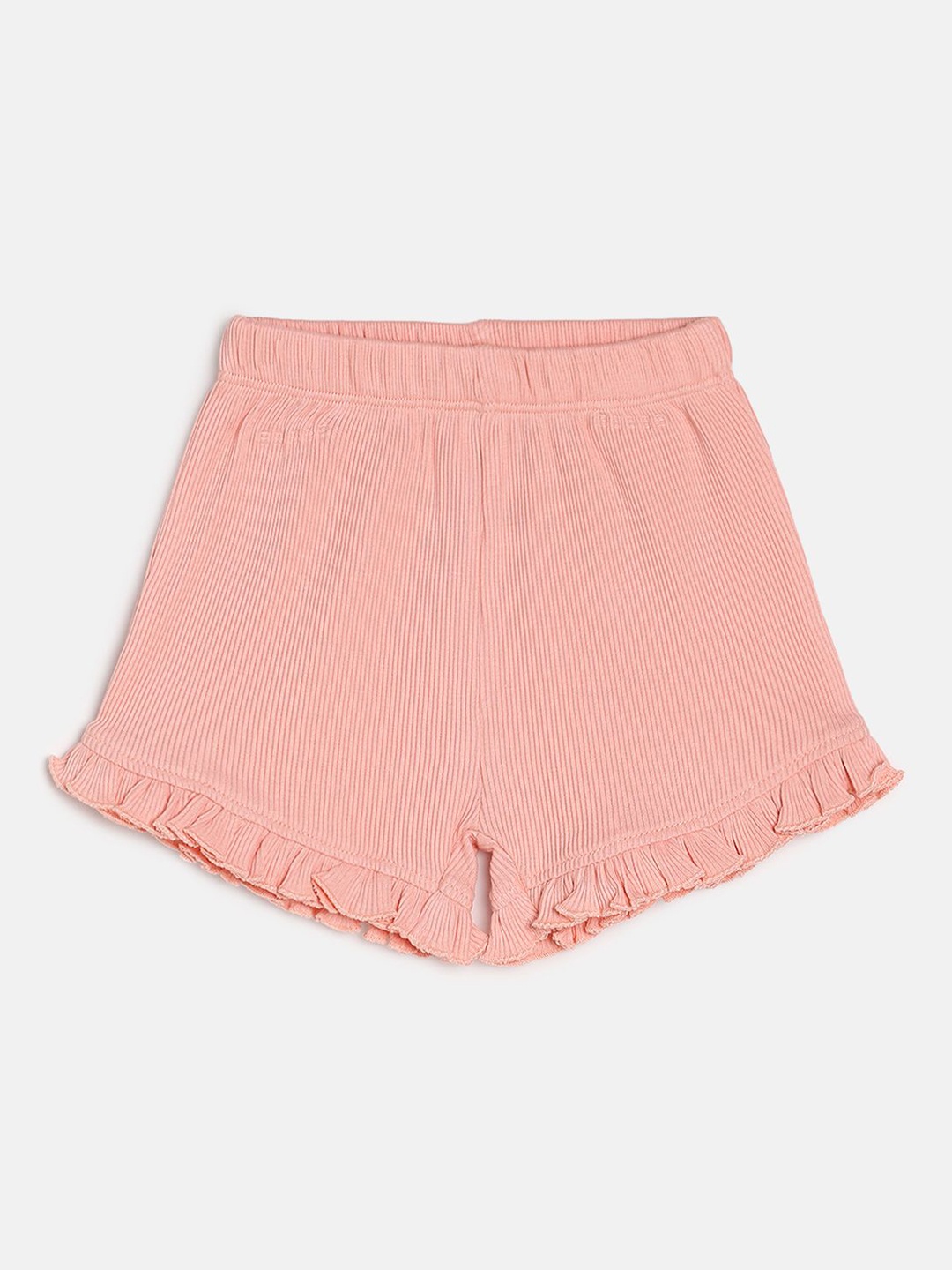 

MINI KLUB Infants Striped Mid Rise Ruffles Details Pure Cotton Shorts, Peach