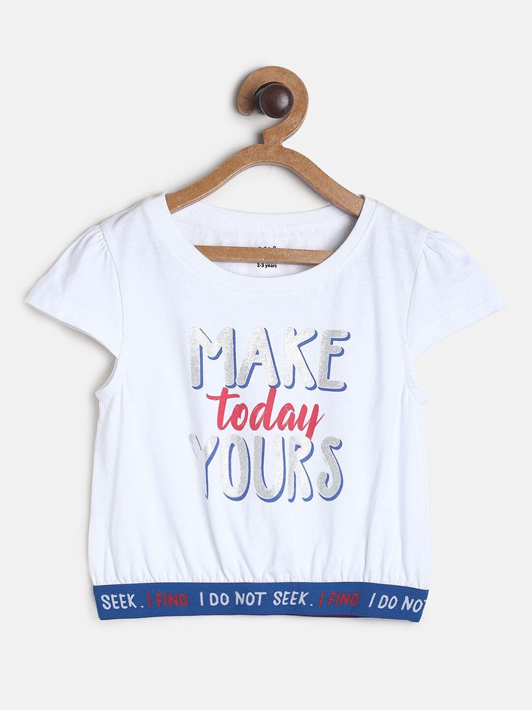 

MINI KLUB Girls Typography Printed Pure Cotton Blouson Top, White