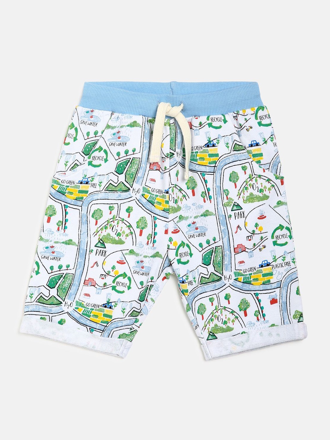 

MINI KLUB Boys Graphic Printed Mid Rise Pure Cotton Regular Shorts, White