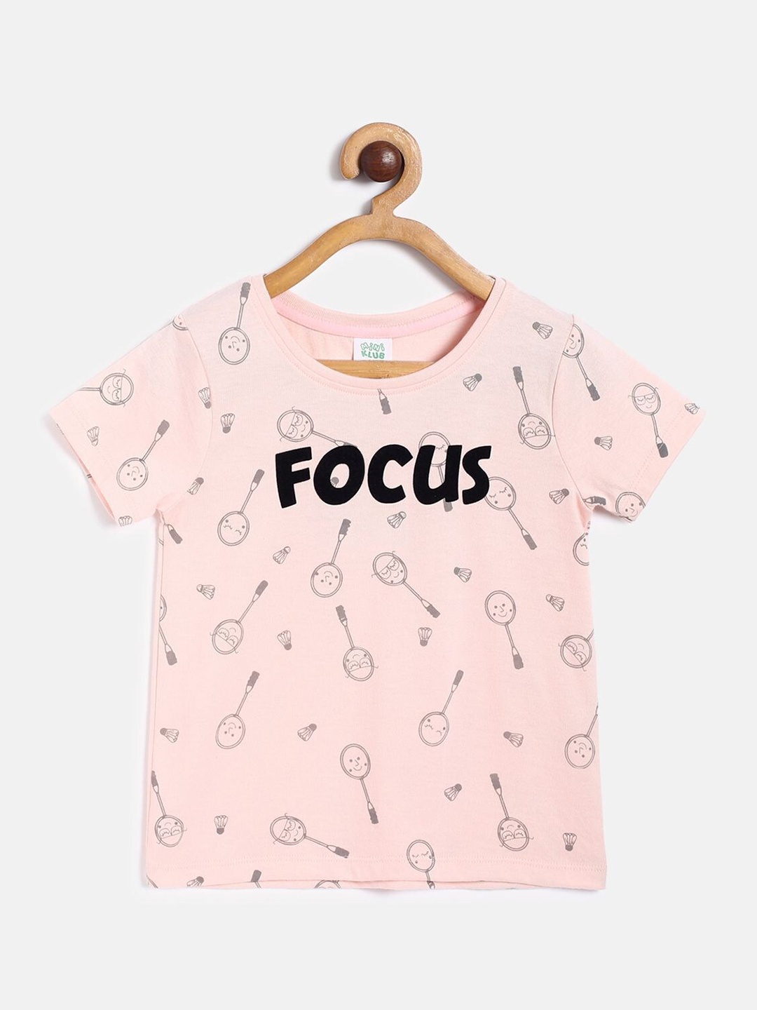 

MINI KLUB Girls Conversational Printed Pure Cotton T-Shirt, Peach