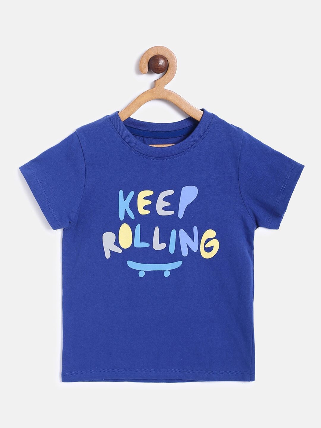 

MINI KLUB Boys Typography Printed Cotton T-shirt, Blue
