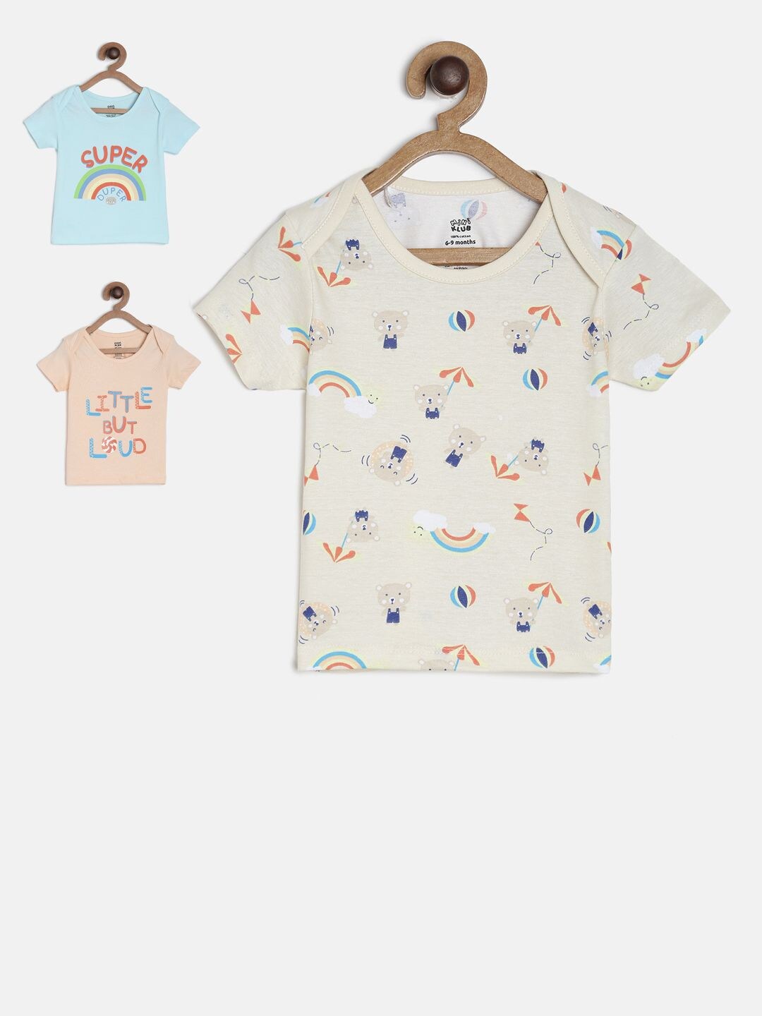 

MINI KLUB Infants Boys Pack Of 3 Printed Pure Cotton T-shirt, Beige