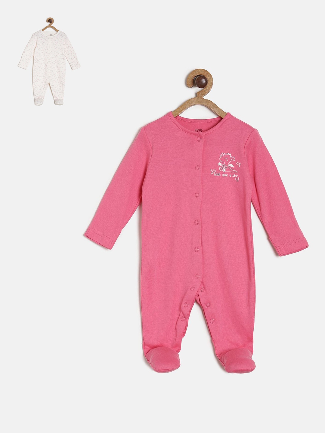 

MINI KLUB Infant Girls Pack Of 2 Printed Pure Cotton Sleepsuit, Pink