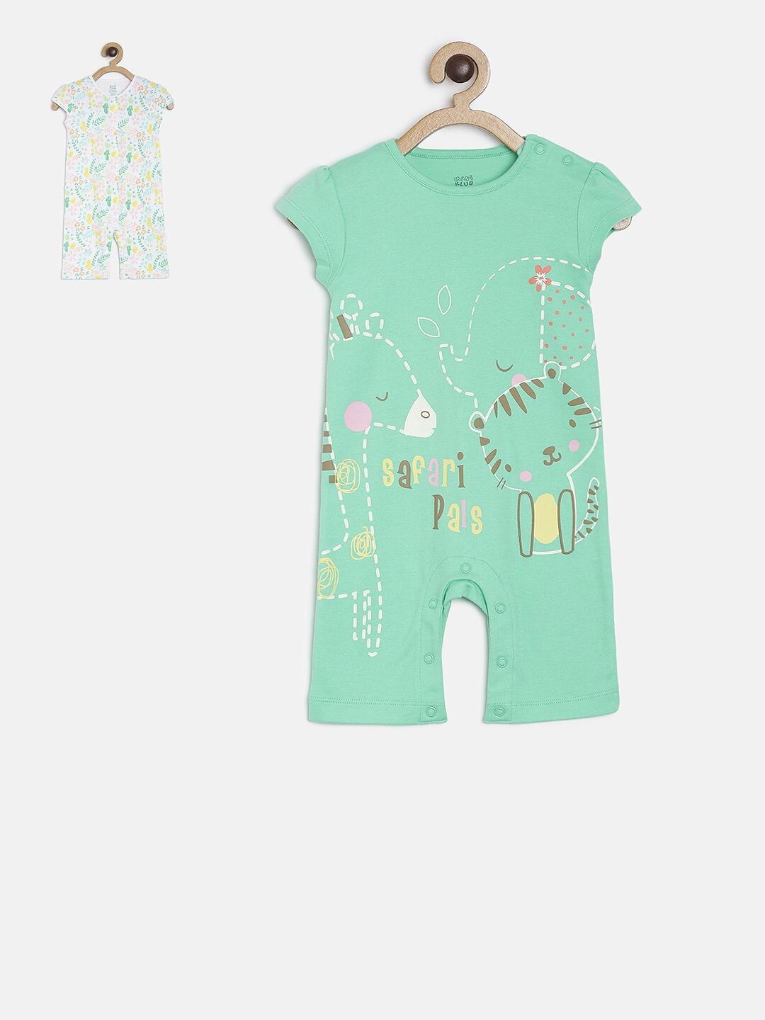 

MINI KLUB Infant Girls Pack Of 2 Printed Rompers, Green
