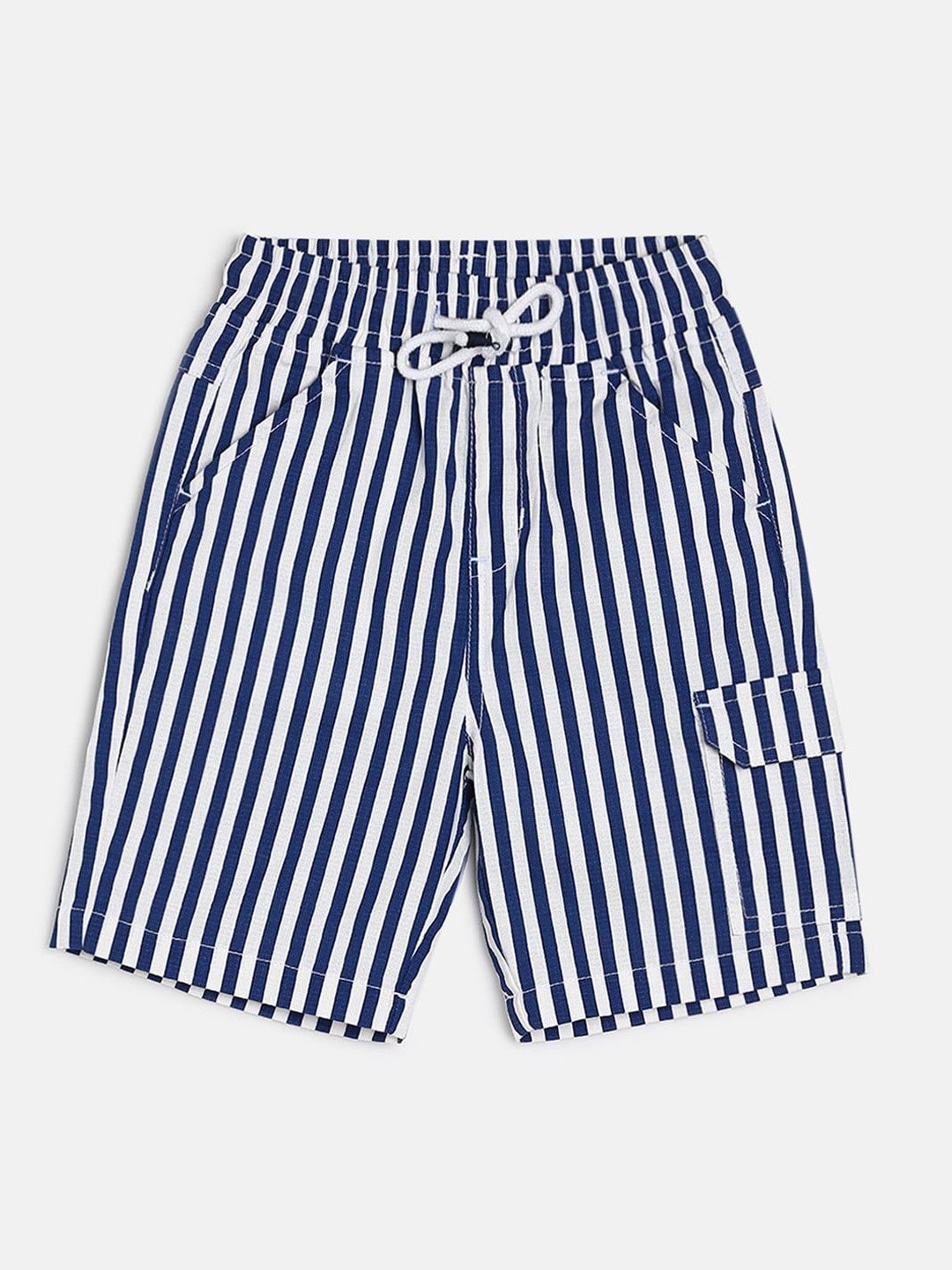 

MINI KLUB Boys Striped Mid Rise Pure Cotton Cargo Shorts, White