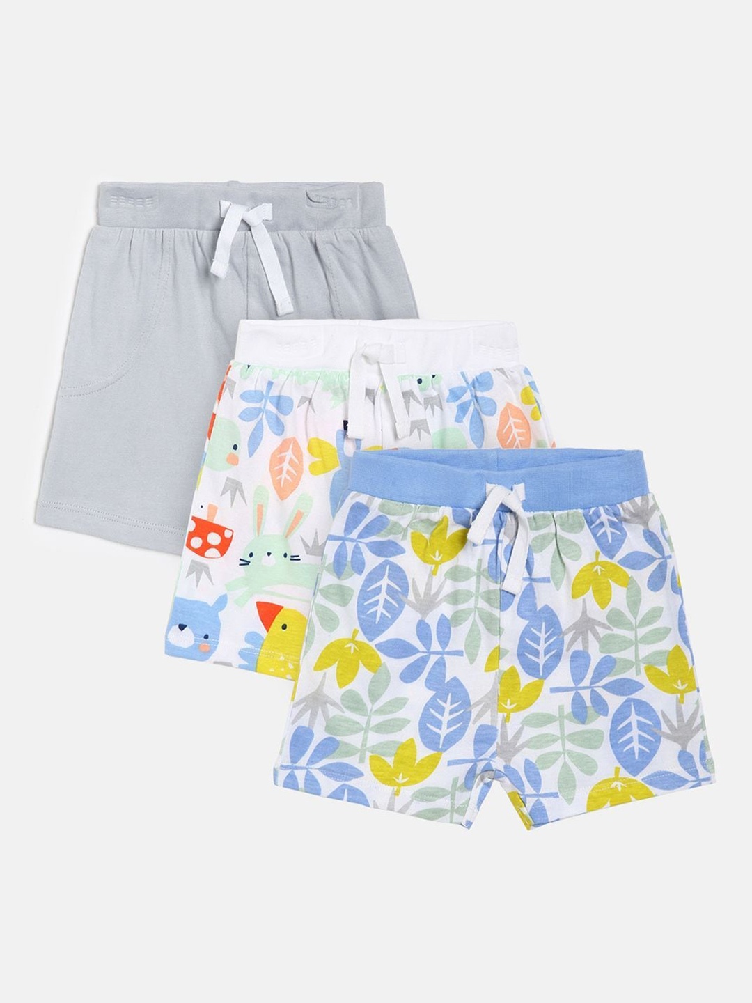 

MINI KLUB Boys Pack of 3 Conversational Printed Pure Cotton Shorts, Grey