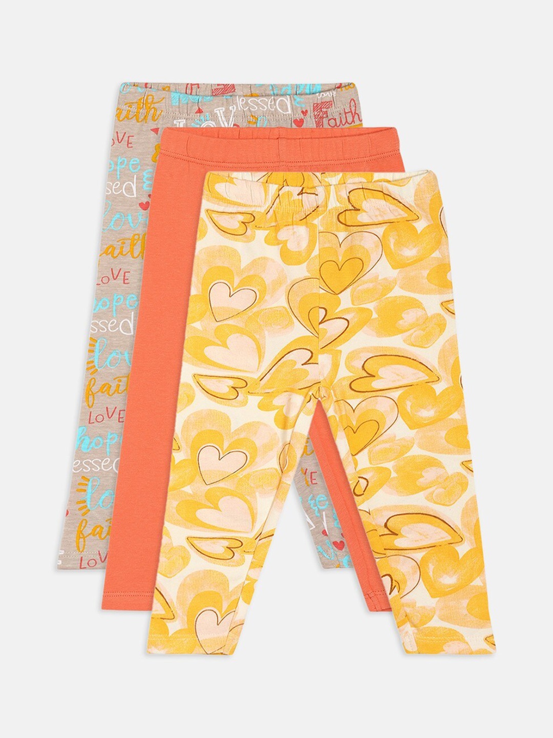 

MINI KLUB Infant-Girls Pack Of 3 Printed Ankle-Length Leggings, Yellow