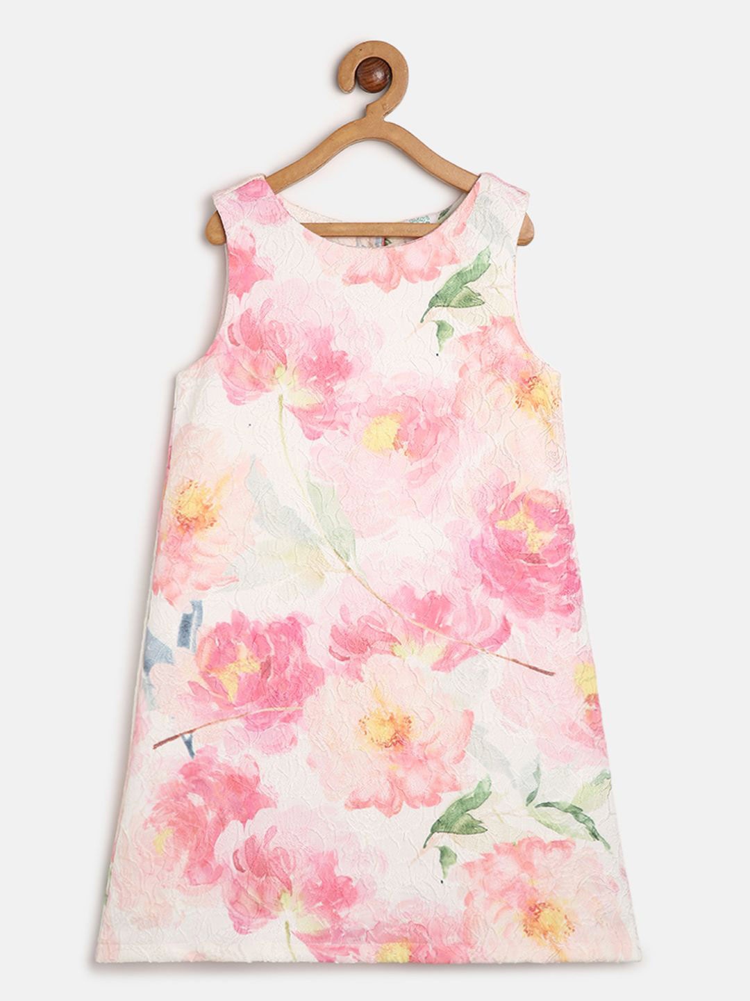 

MINI KLUB Girls Floral Printed Round Neck A-Line Dress, Pink