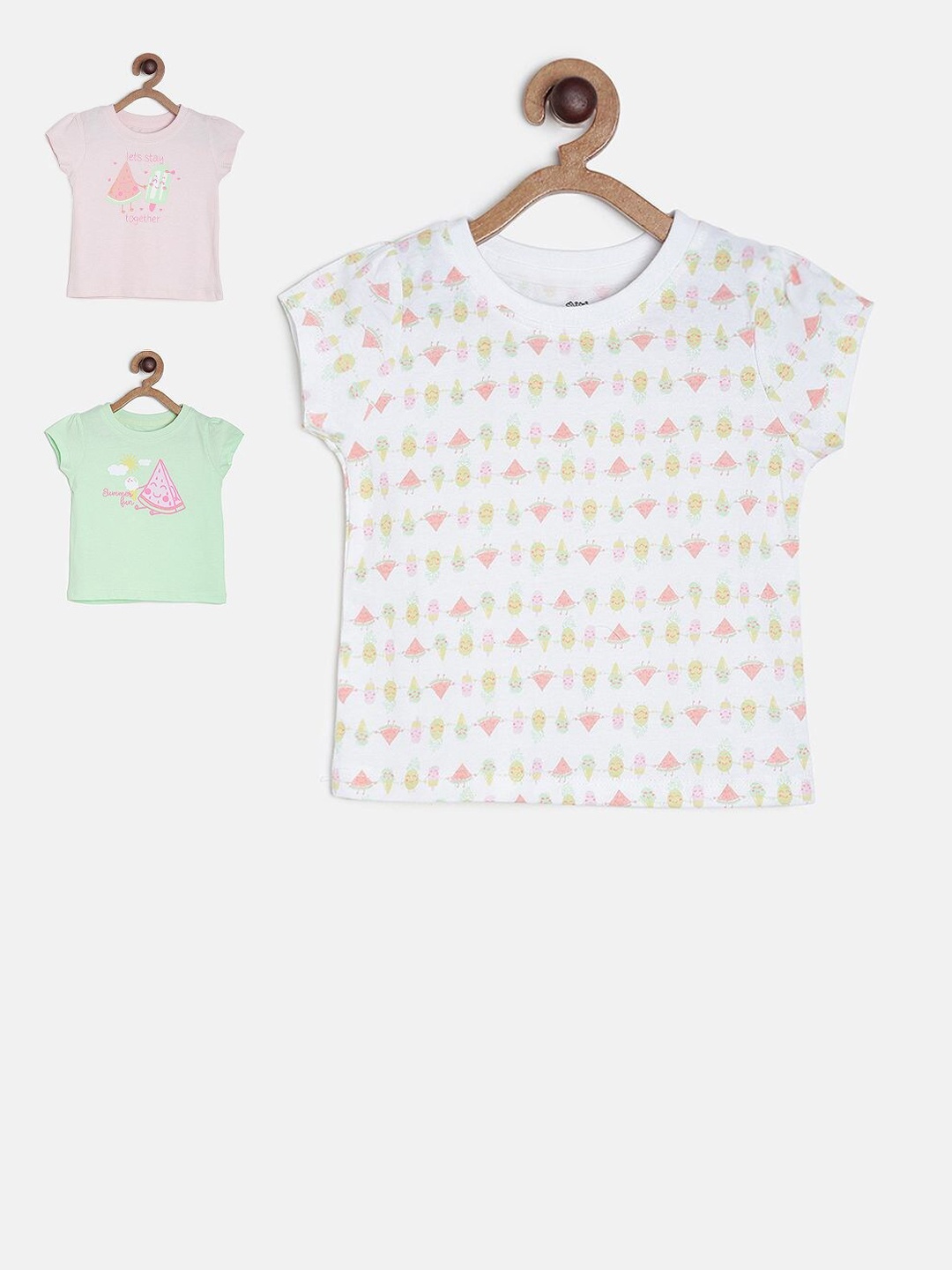

MINI KLUB Infants Girls Pack Of 3 Graphic Printed Pure Cotton Top, White